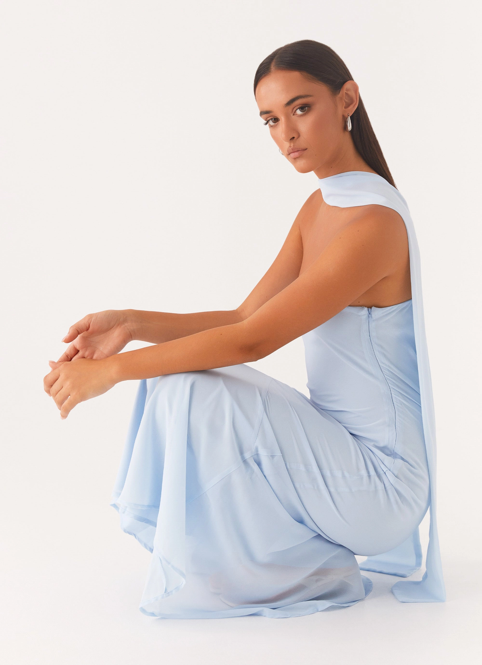 Under The Pagoda Maxi Dress - Blue V-Neck Layered-Sleeve