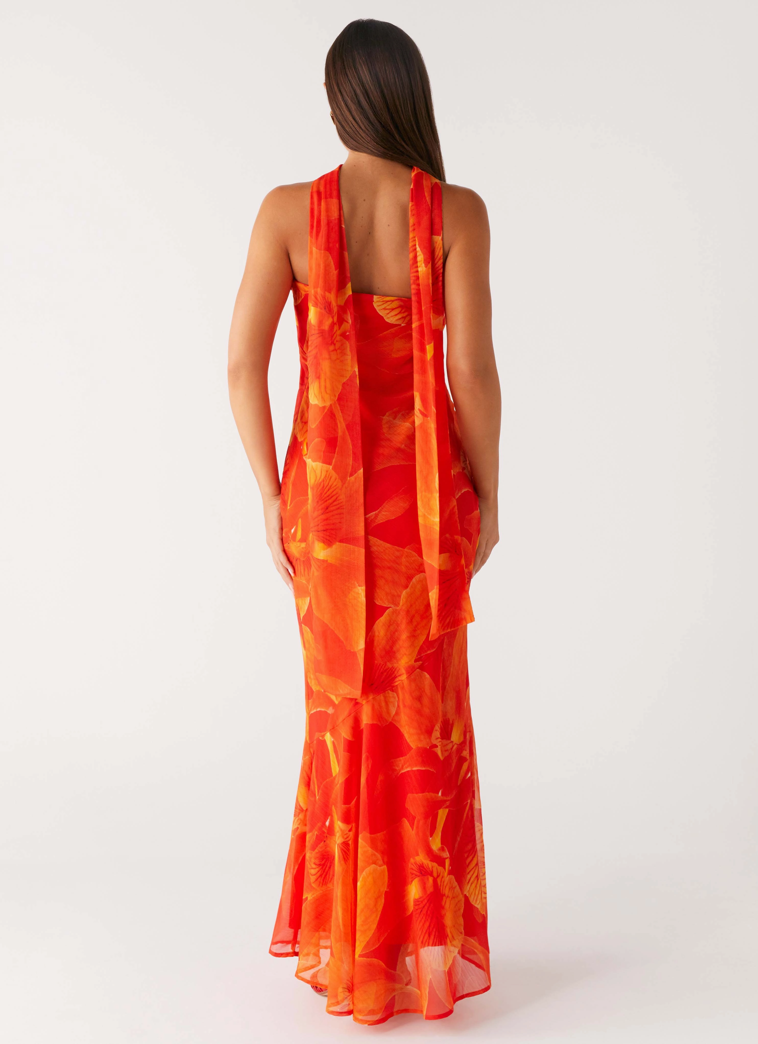 Satin-Edge Bust-Enhancing Under The Pagoda Maxi Dress - Orange Floral