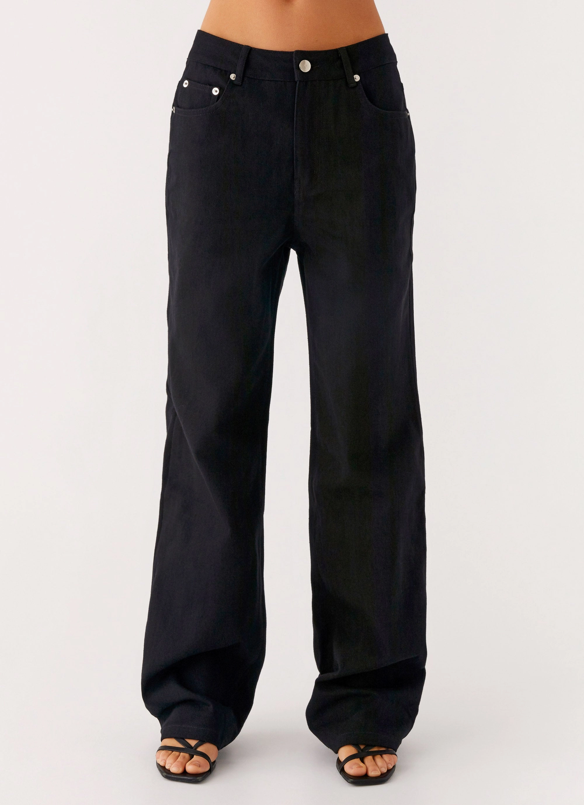 Work Meeting Casual Street Inspired Back Again Straight Leg Denim Jeans - Black