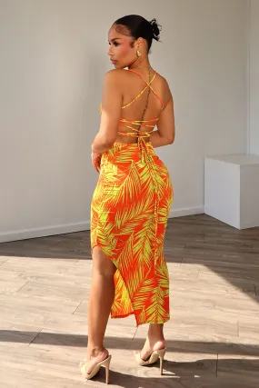 Miami Girl Print Back Lace Up Dress Back-Pocket