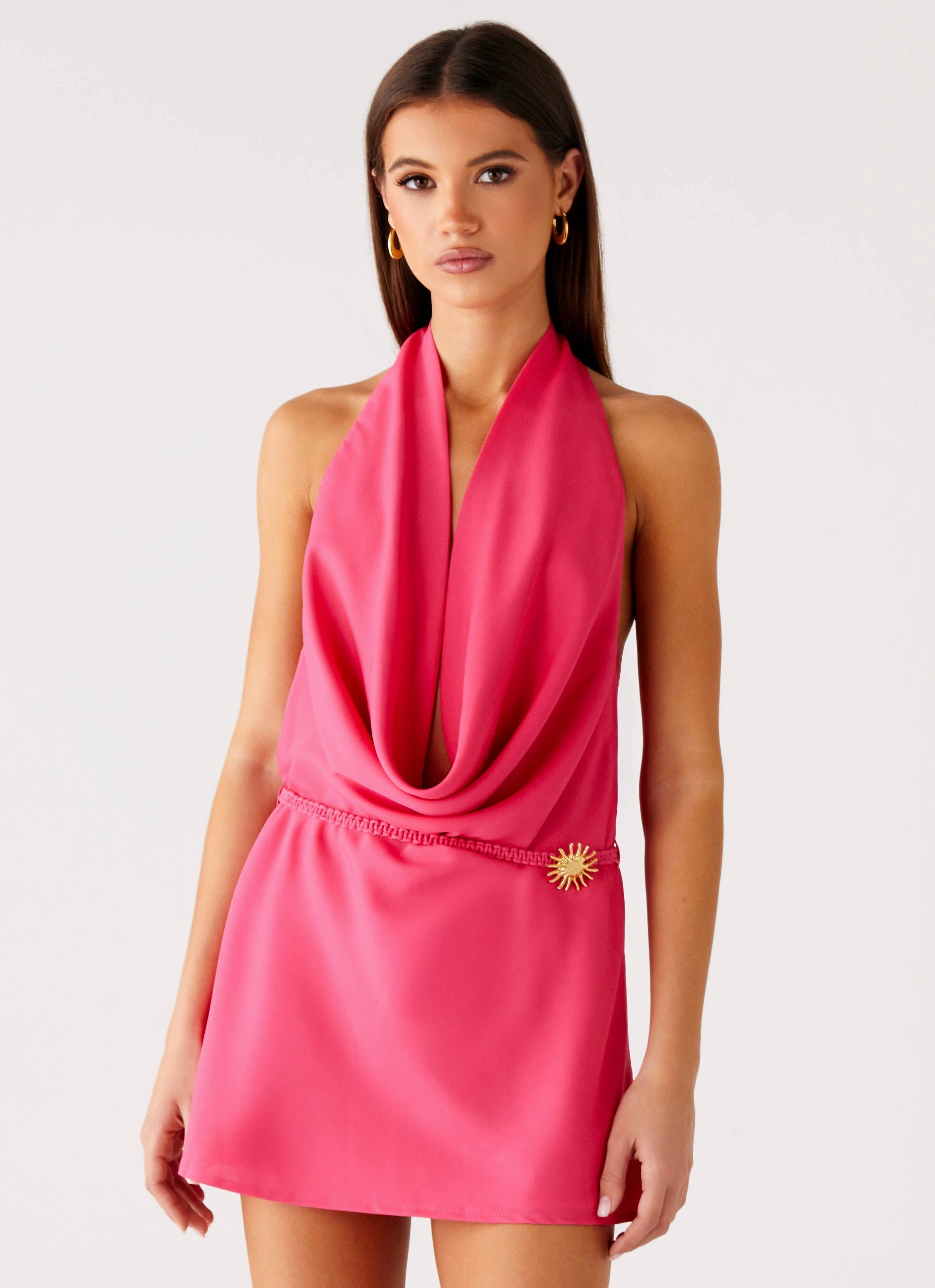 Pure Tone Halia Cowl Mini Dress - Watermelon