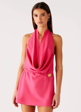 Pure Tone Halia Cowl Mini Dress - Watermelon