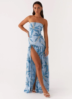 NoiseFreeFabric ReinforcedHem Eden Strapless Maxi Dress - Opulent Blue