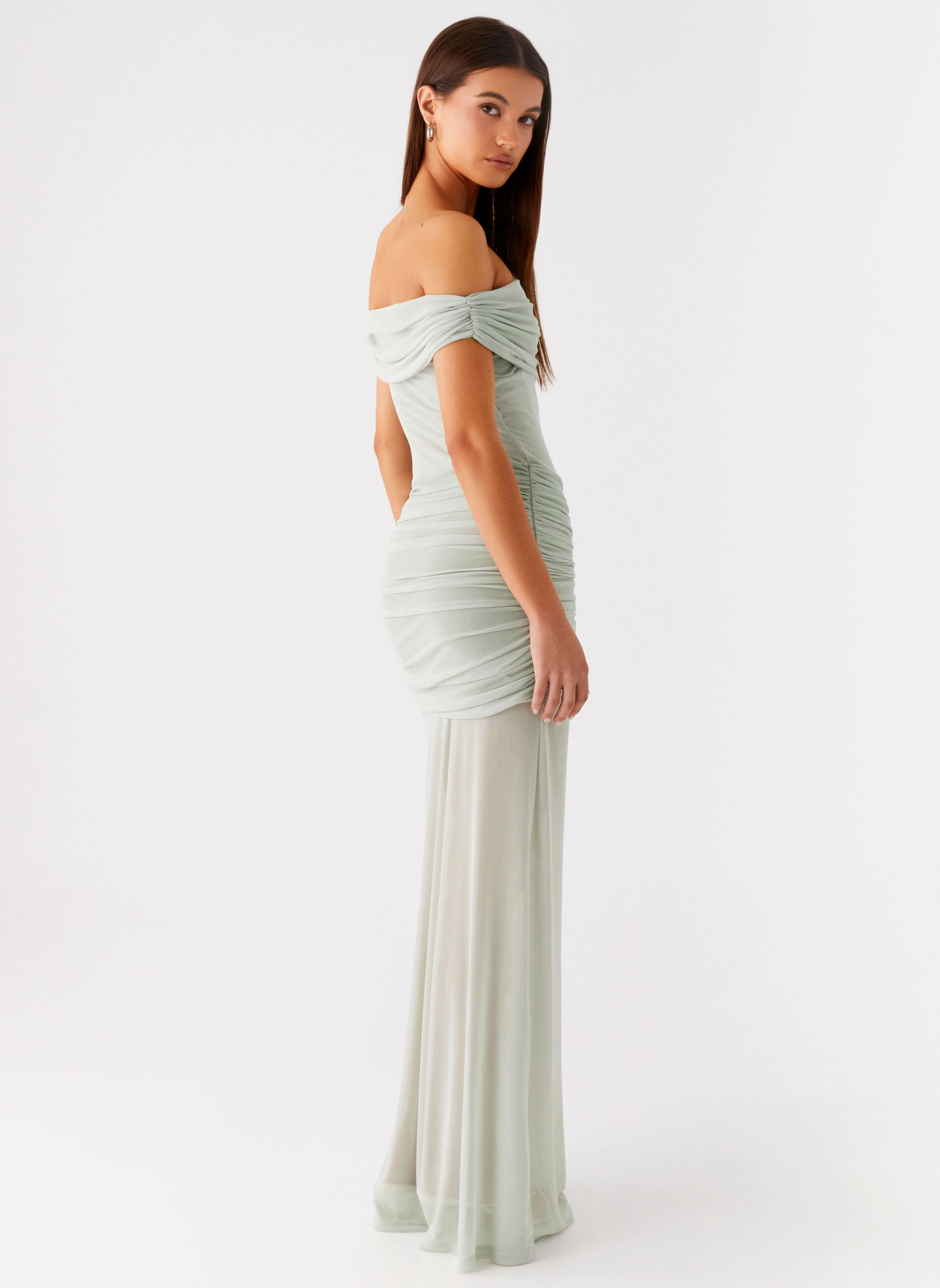 Eyllin Off Shoulder Maxi Dress - Sage Calm Finish Comfortable and Fashionable