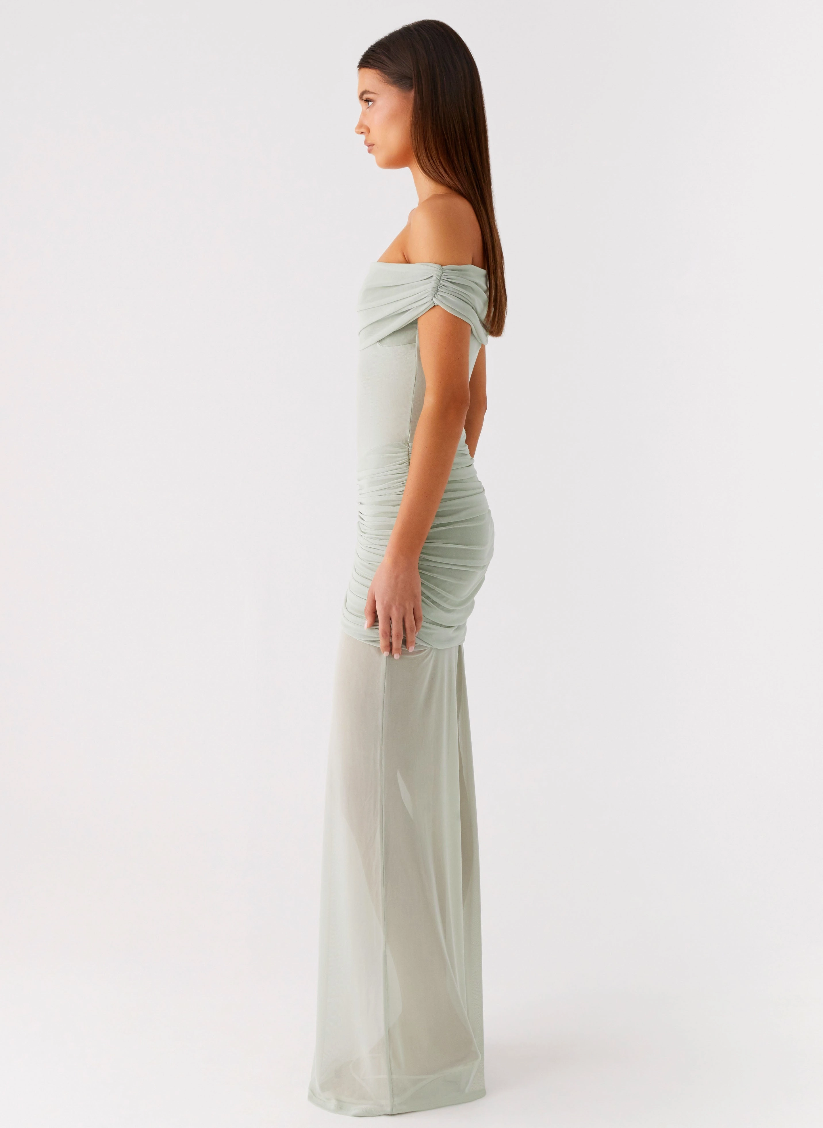 Eyllin Off Shoulder Maxi Dress - Sage Layering Comfort