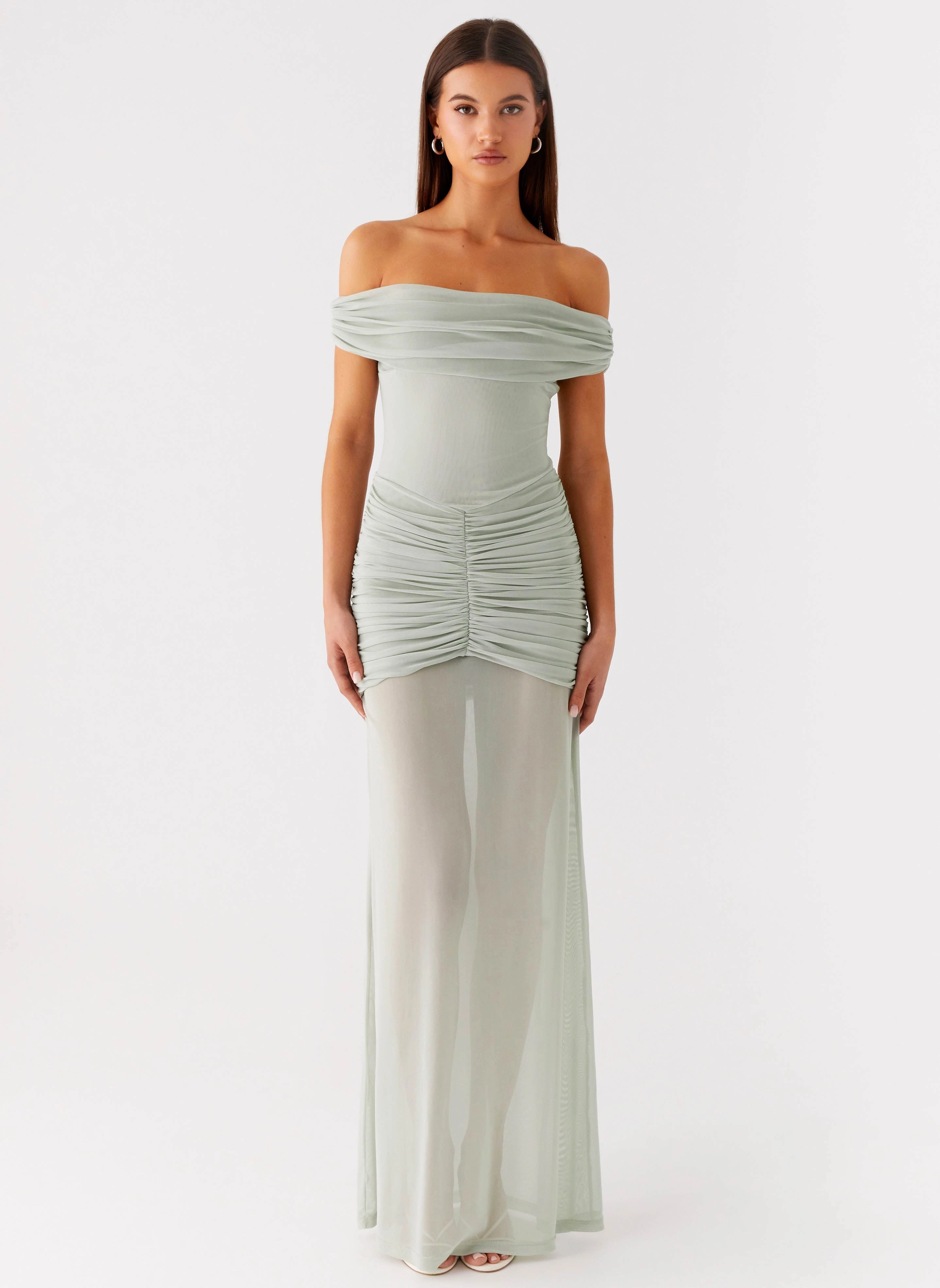 Silky-Feel Eyllin Off Shoulder Maxi Dress - Sage