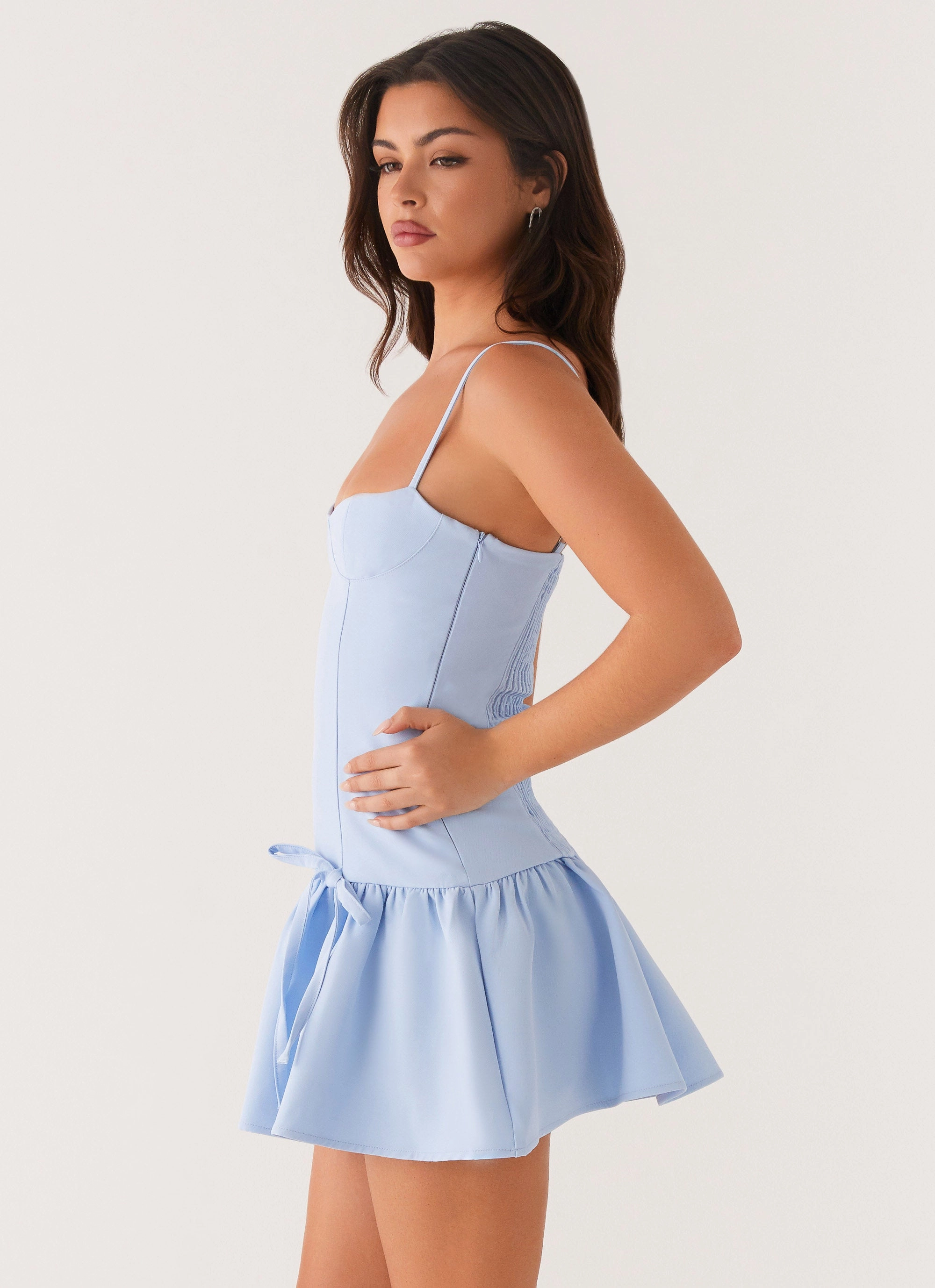 Minimalist Style Warm Insulation Running Late Mini Dress - Blue
