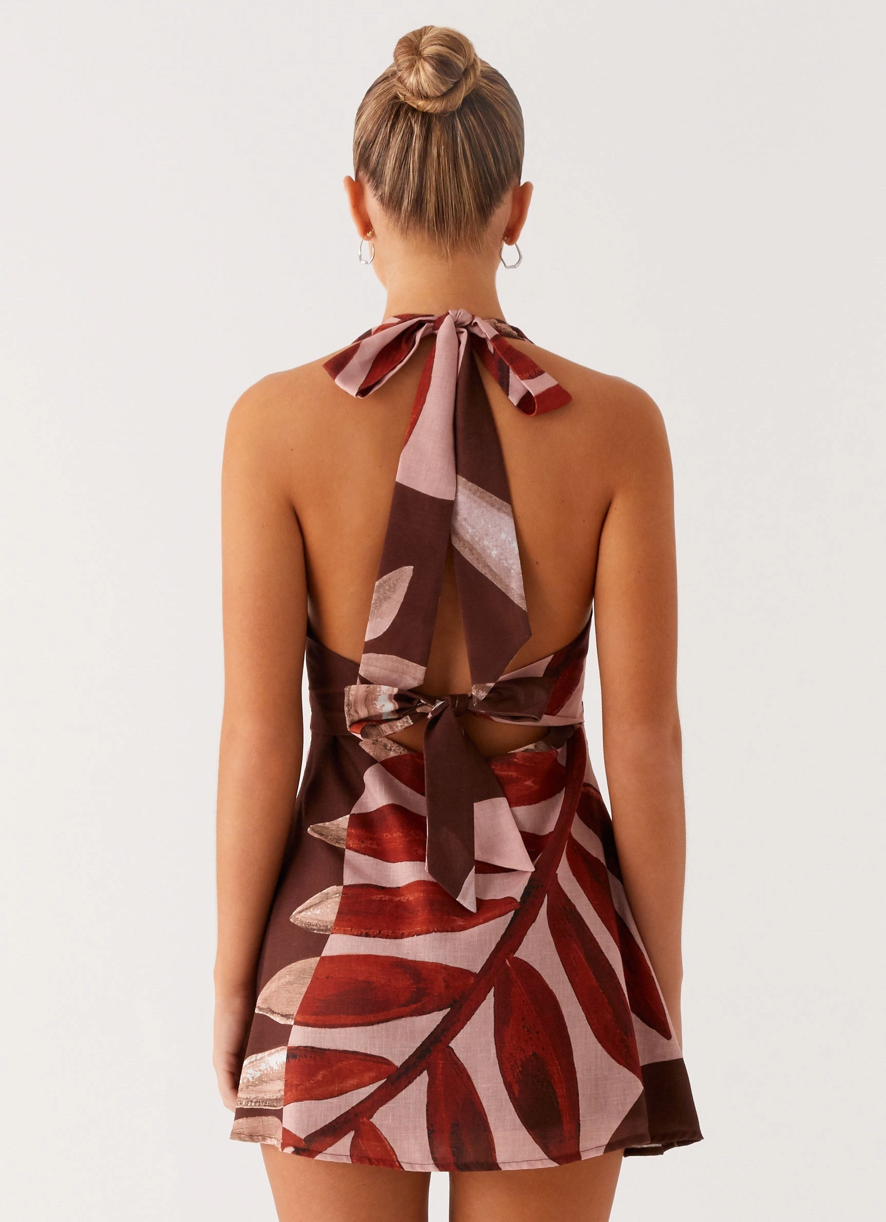 Evening Event Heavy Hearted Linen Mini Dress - Cinnamon Palm