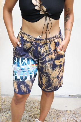 No Roll Collar Technology Compact Storage Pink Floyd Acid Wash Sweat Shorts