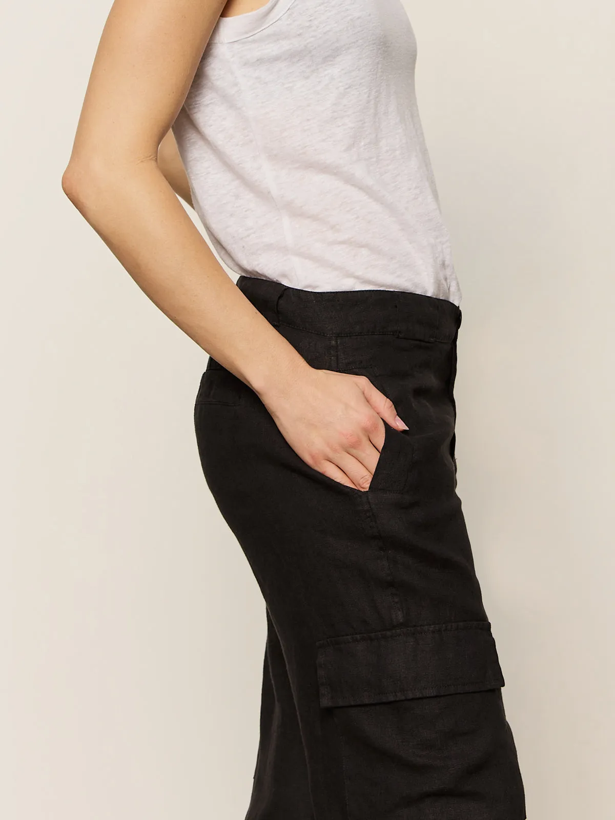Tapered Leg Design Take Over Linen Jogger Standard Rise Pant Black