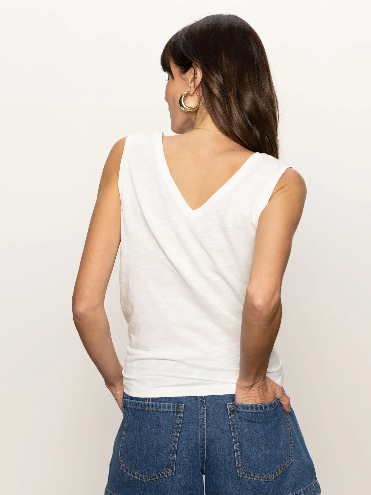 V-Neck Tie Tank White High Density Knit