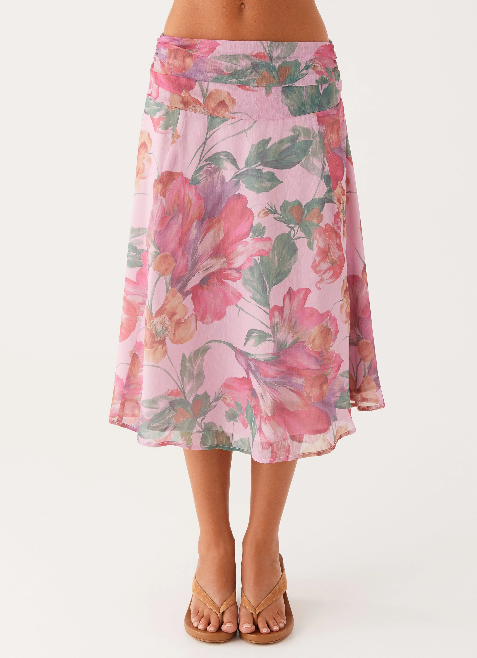 Valley Midi Skirt - Pink Floral premium fabric