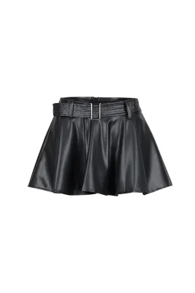 Layered Cuff Design Vandal Faux Leather Mini Skirt