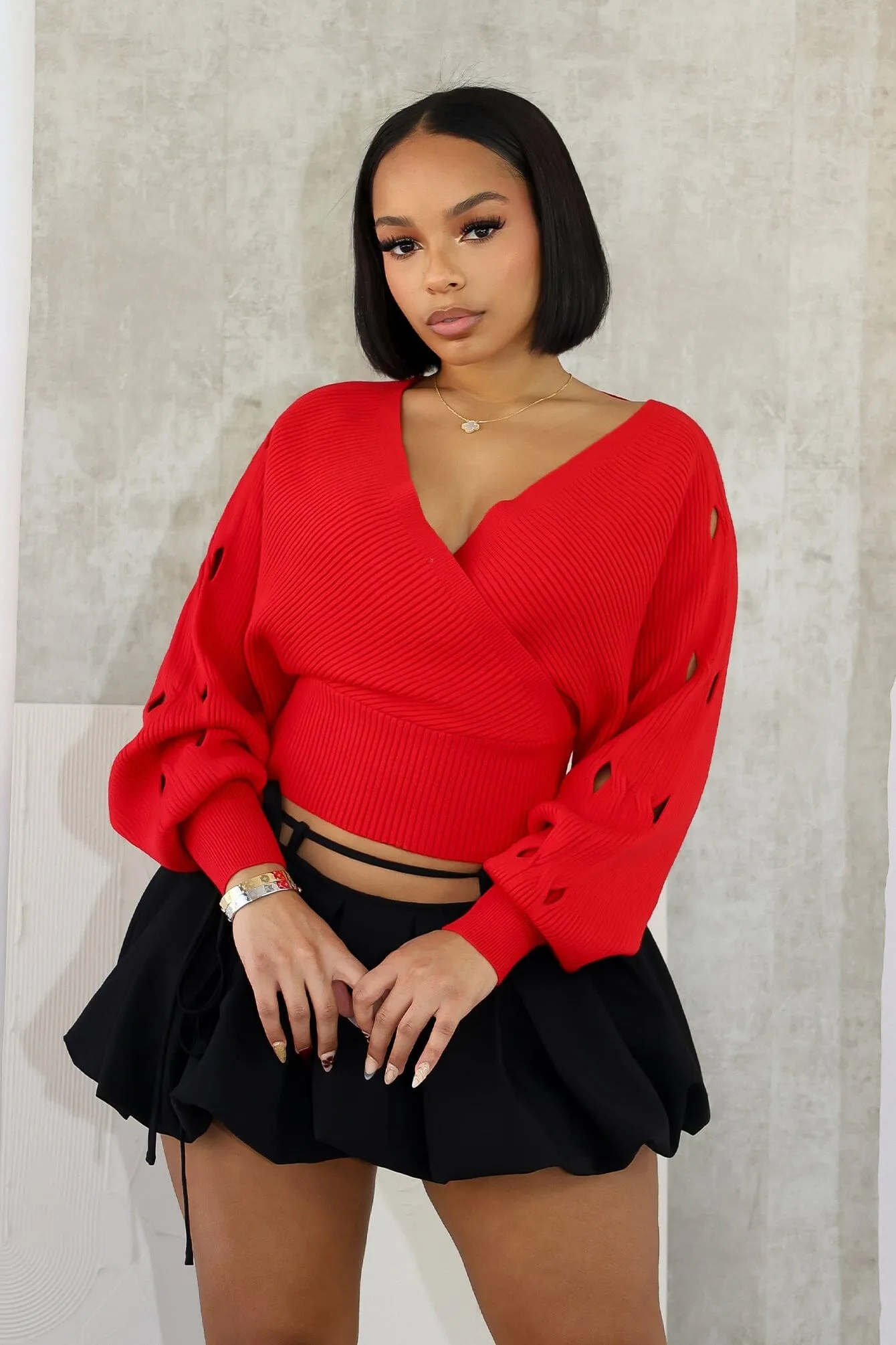 Vanessa Off Shoulder Sleeve Cutout Sweater Contemporary Cut SoftKnit