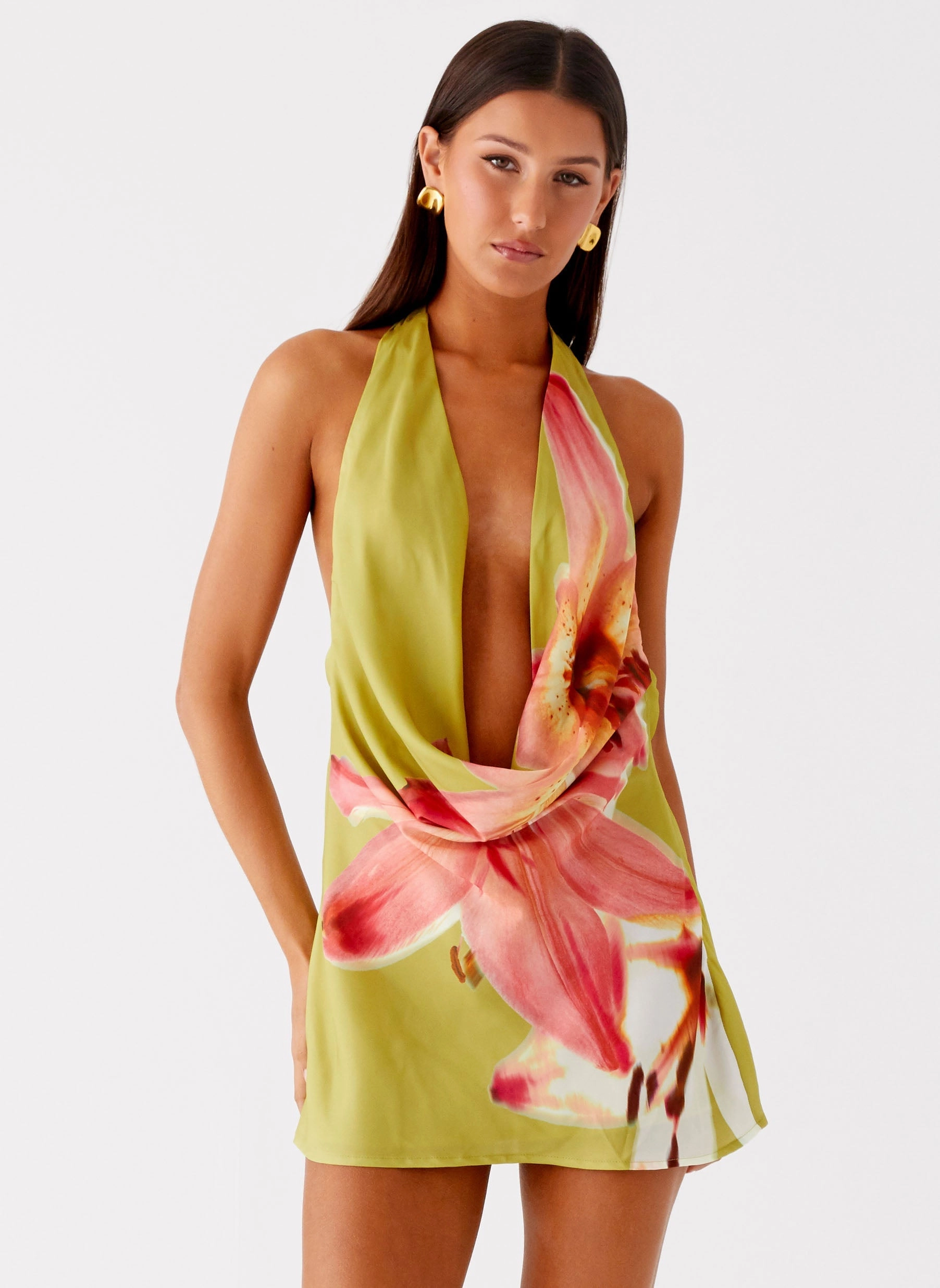 Varindra Cowl Mini Dress - Jungle Floral Versatile Design Everyday Outfit