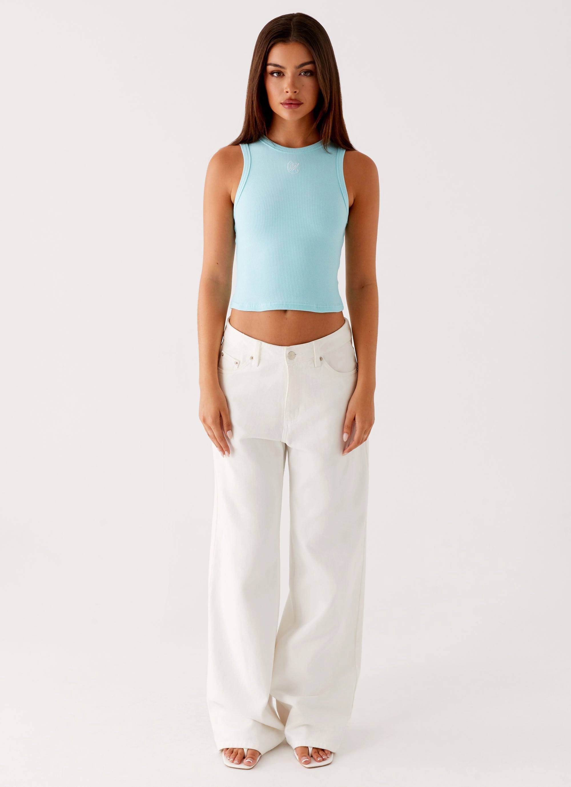 Double Layered Fabric Casual Pullover Veda Tank Top - Turquoise