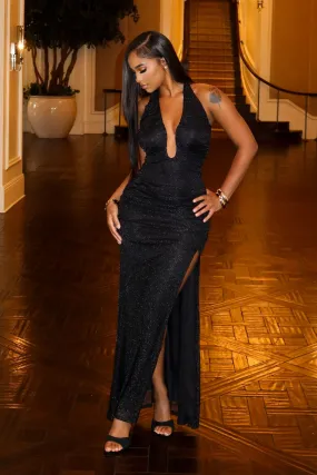 Soft Finish Dress for brunch Vega Metallic Knit Maxi Dress