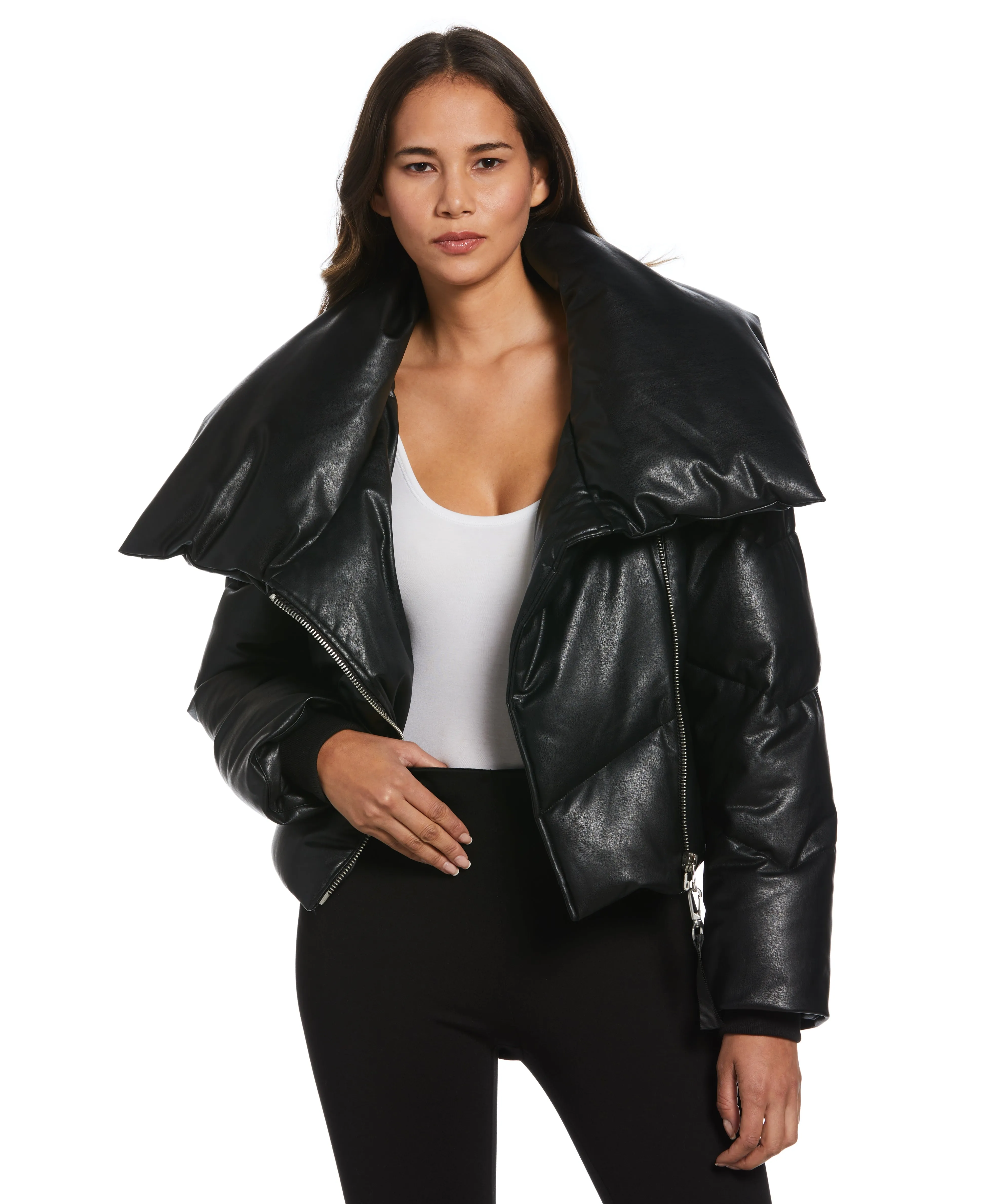 Vegan Leather Puffer Jacket Insulated Wear