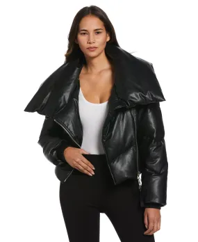Vegan Leather Puffer Jacket Insulated Wear