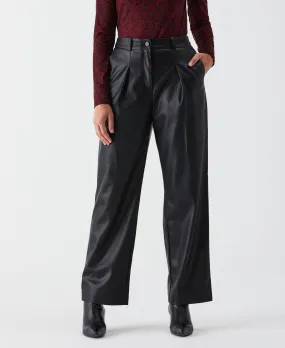 Vegan Leather Wide Leg Pleated Pant ReinforcedHemline