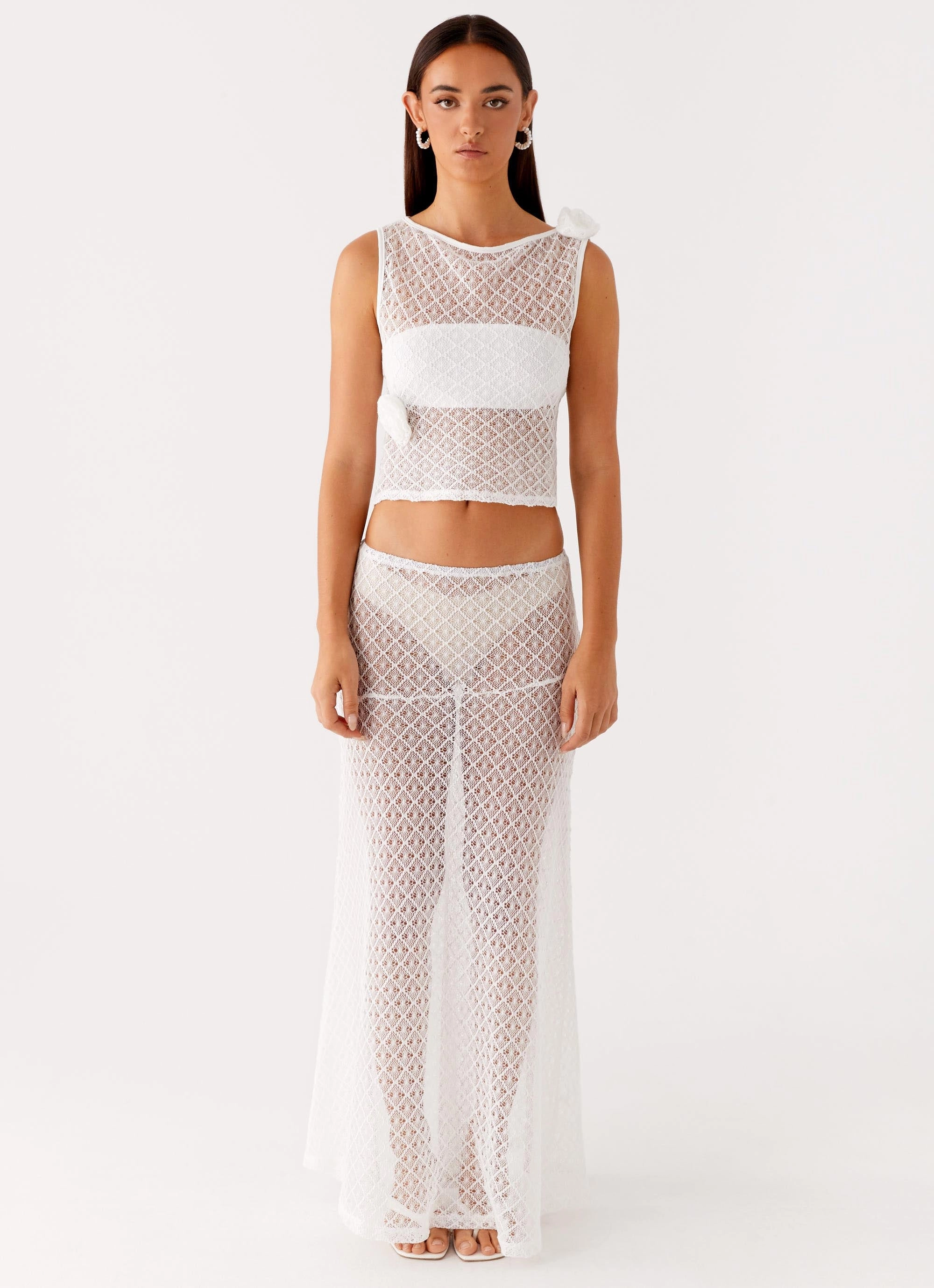Classic Comfort Velli Crochet Maxi Skirt - White