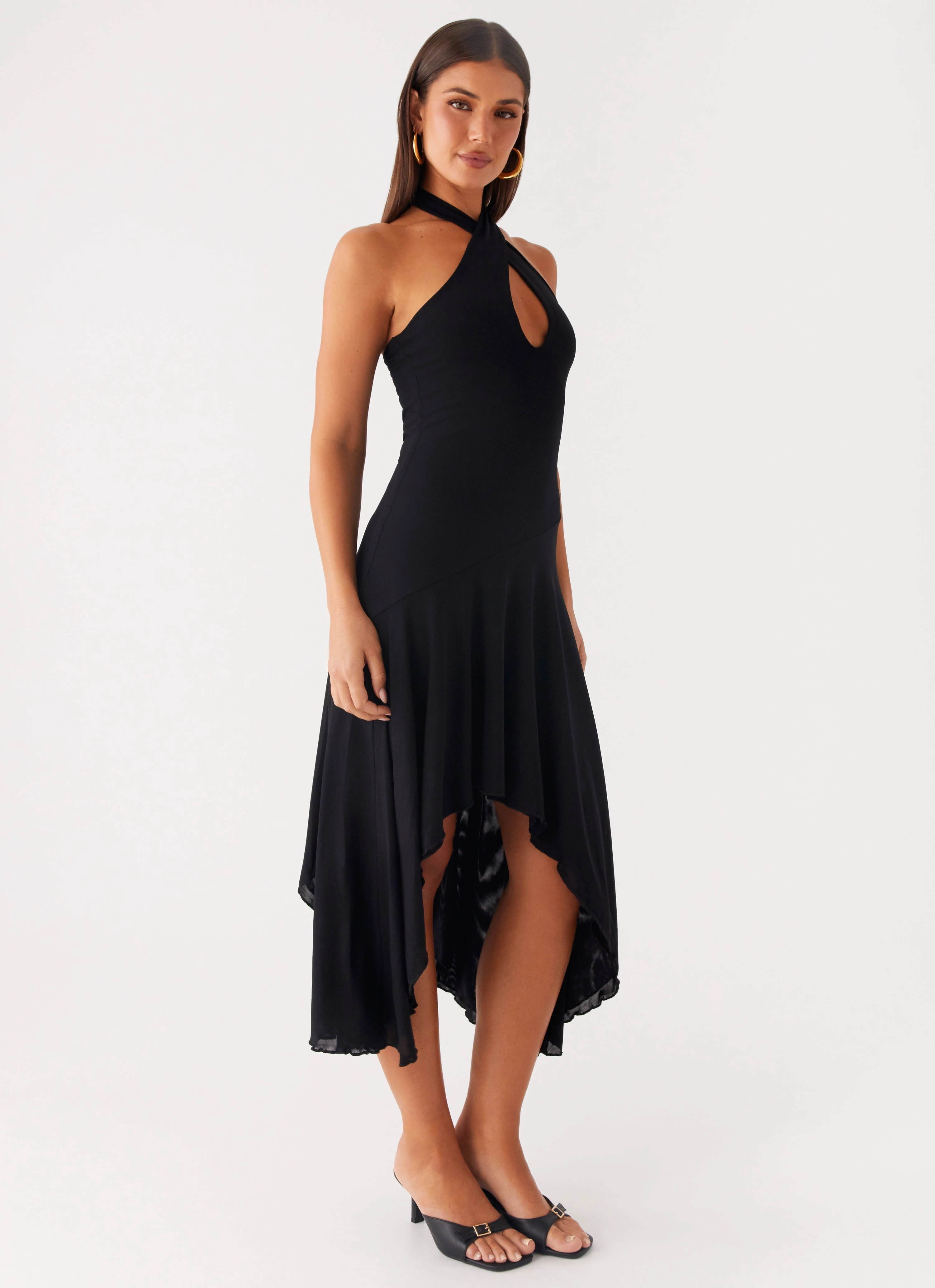 Modern Appearance Flowy Cut Velvet Sky Midi Dress - Black