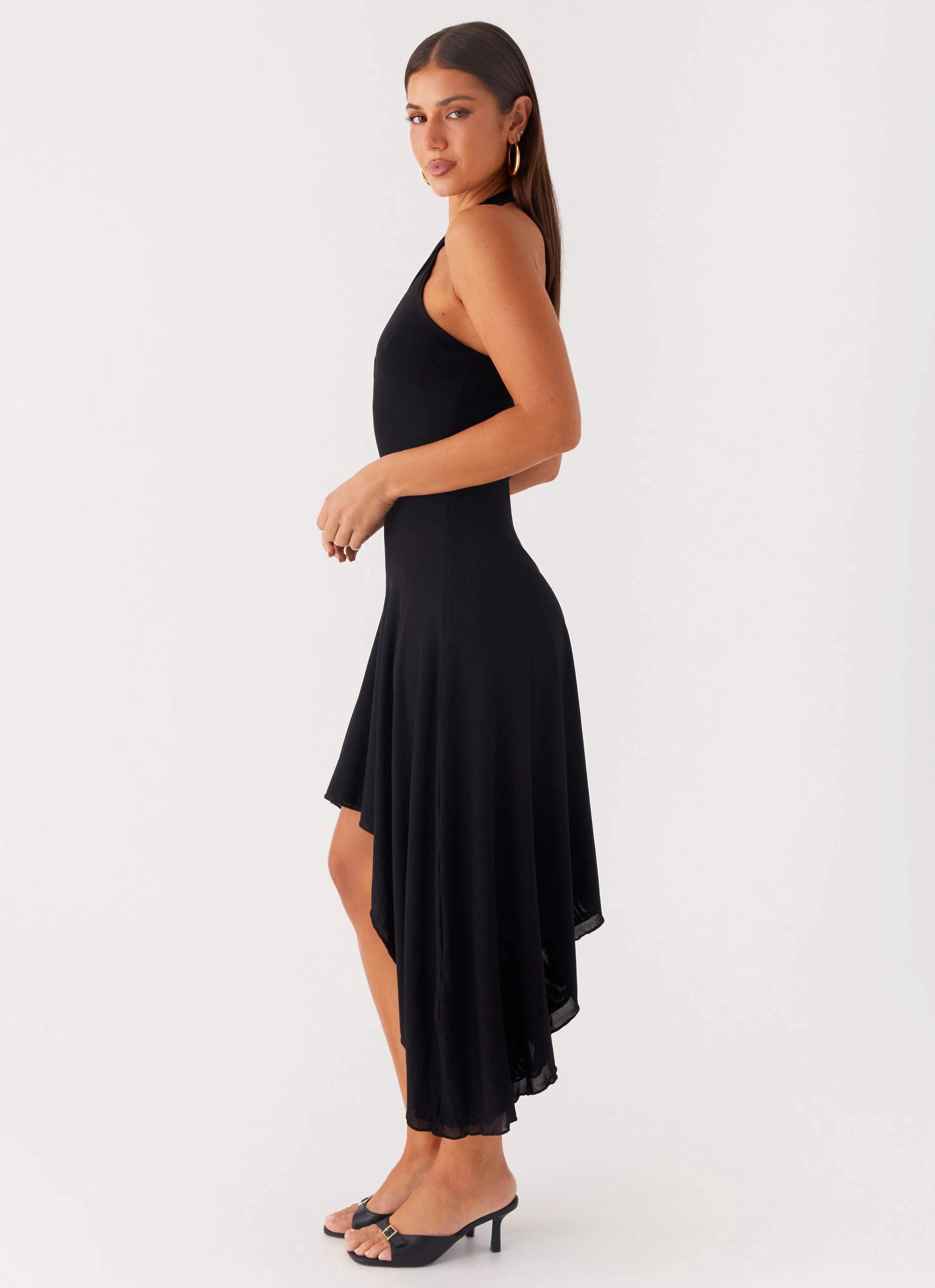 Velvet Sky Midi Dress - Black Flattering Silhouette Wear Fresh Fit