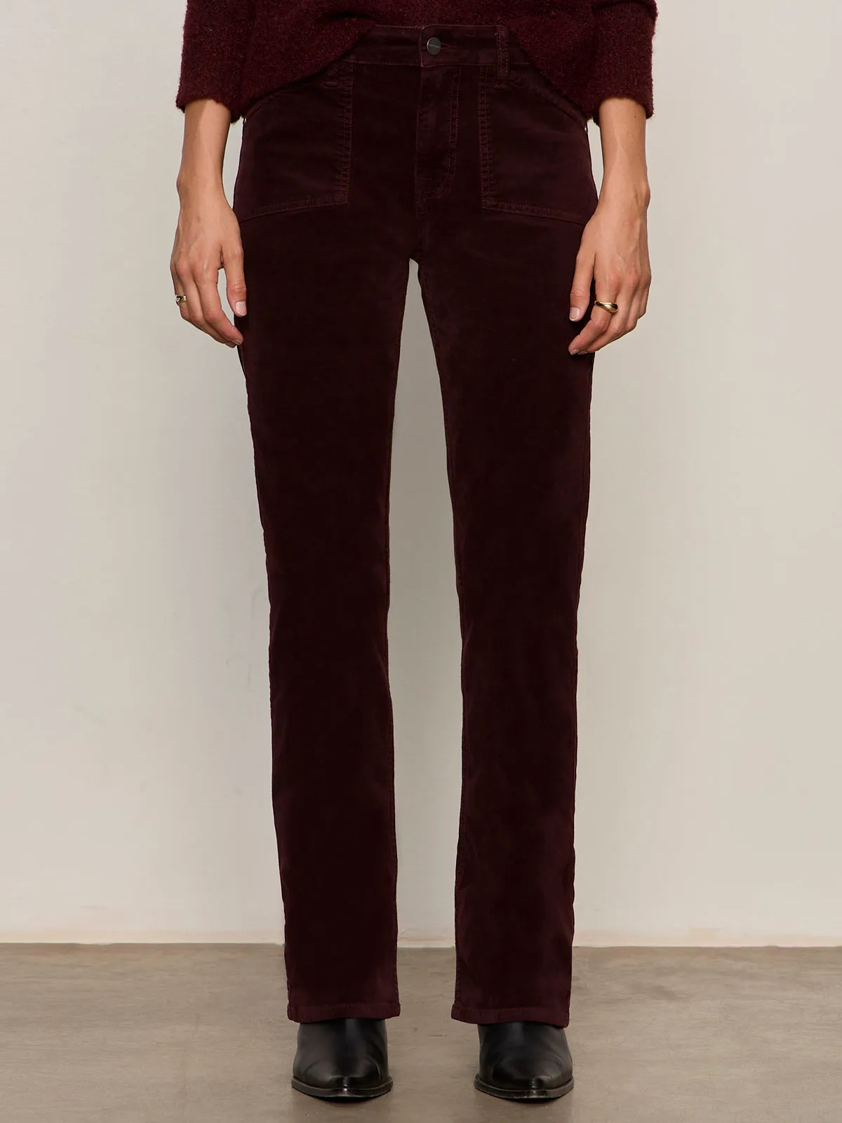 Velveteen Brook Bootcut Pant Dark Crimson Petite Sizing ButterSoftTexture