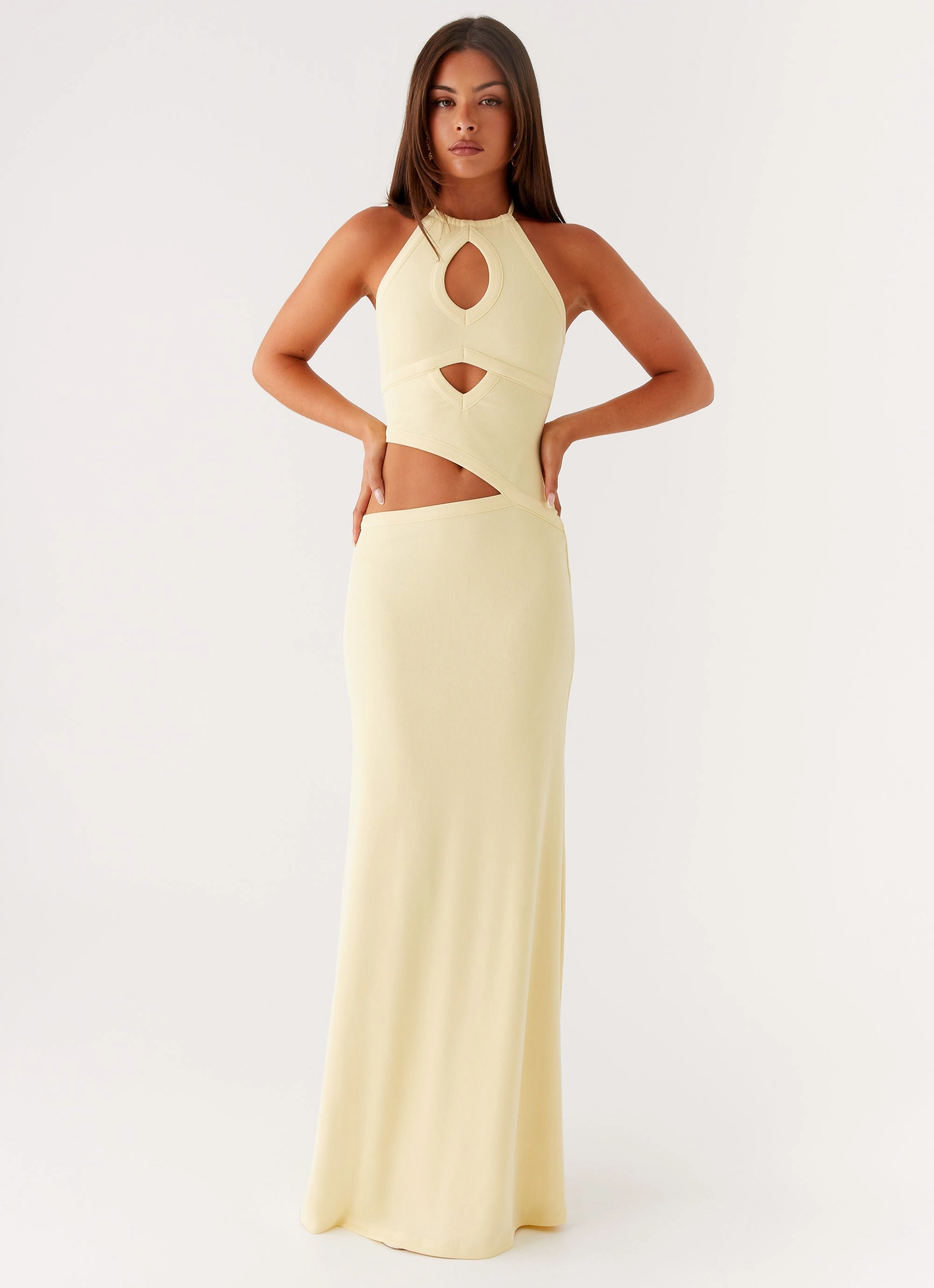 Lanah Cut Out Maxi Dress - Yellow Confident Mood Layered-Sleeve