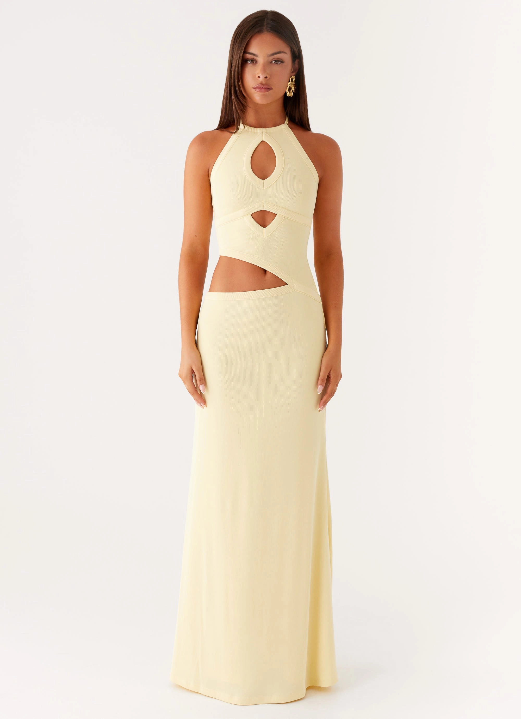 Lanah Cut Out Maxi Dress - Yellow Party outfit Family Vibe