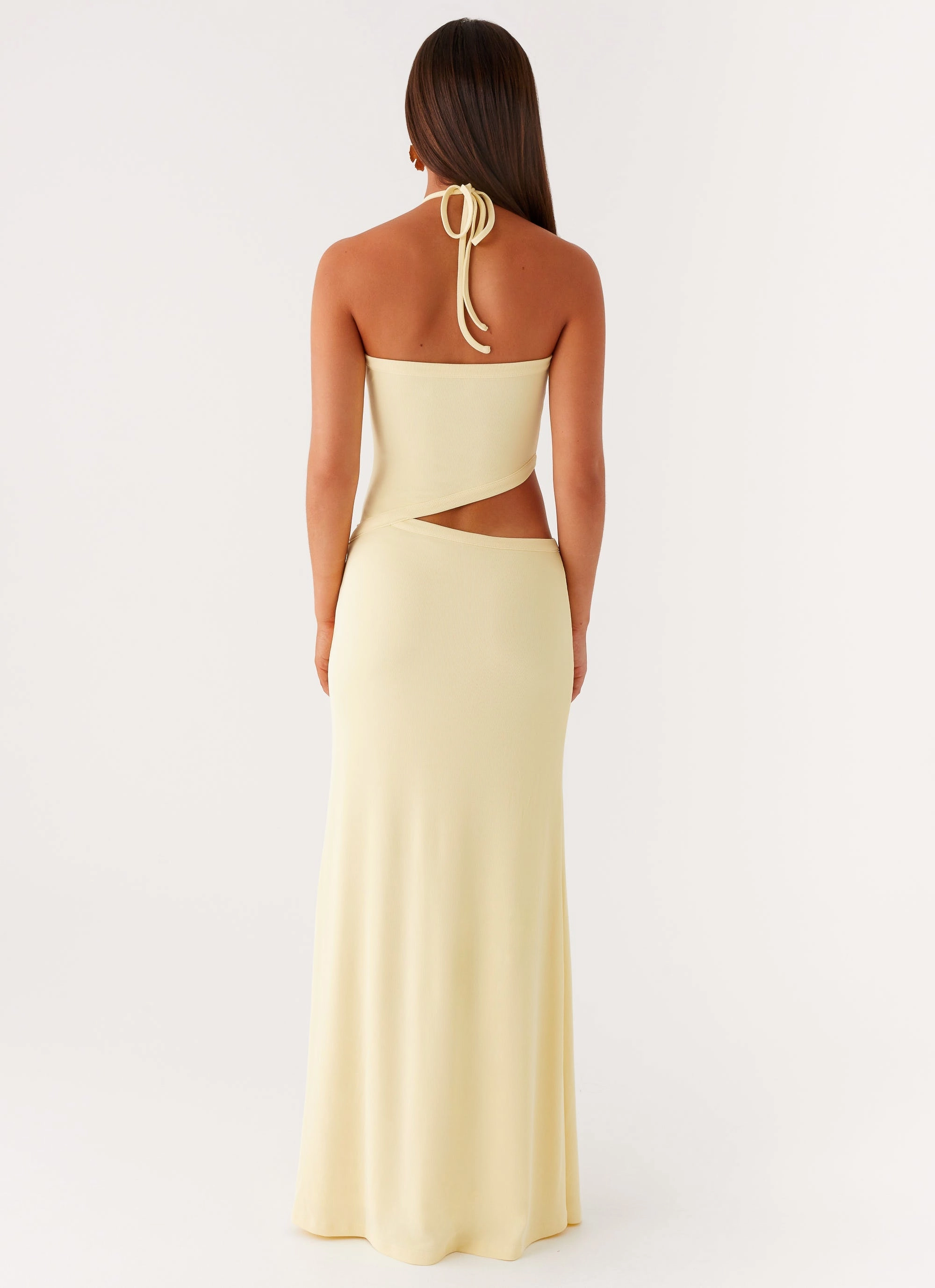 Lanah Cut Out Maxi Dress - Yellow Satin Layers