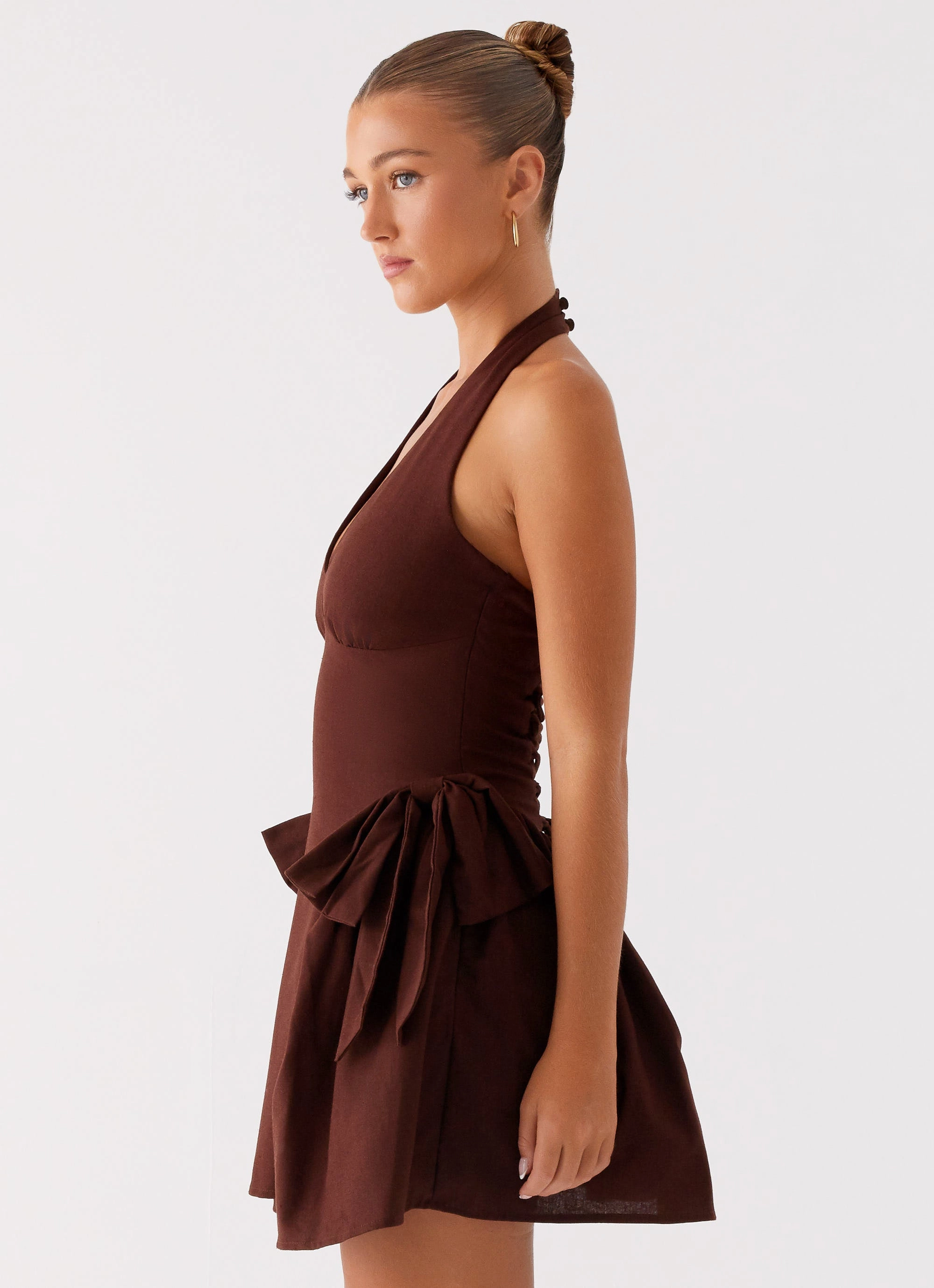 Slim Fit Band Drawstring closure Avalo Mini Dress - Chocolate