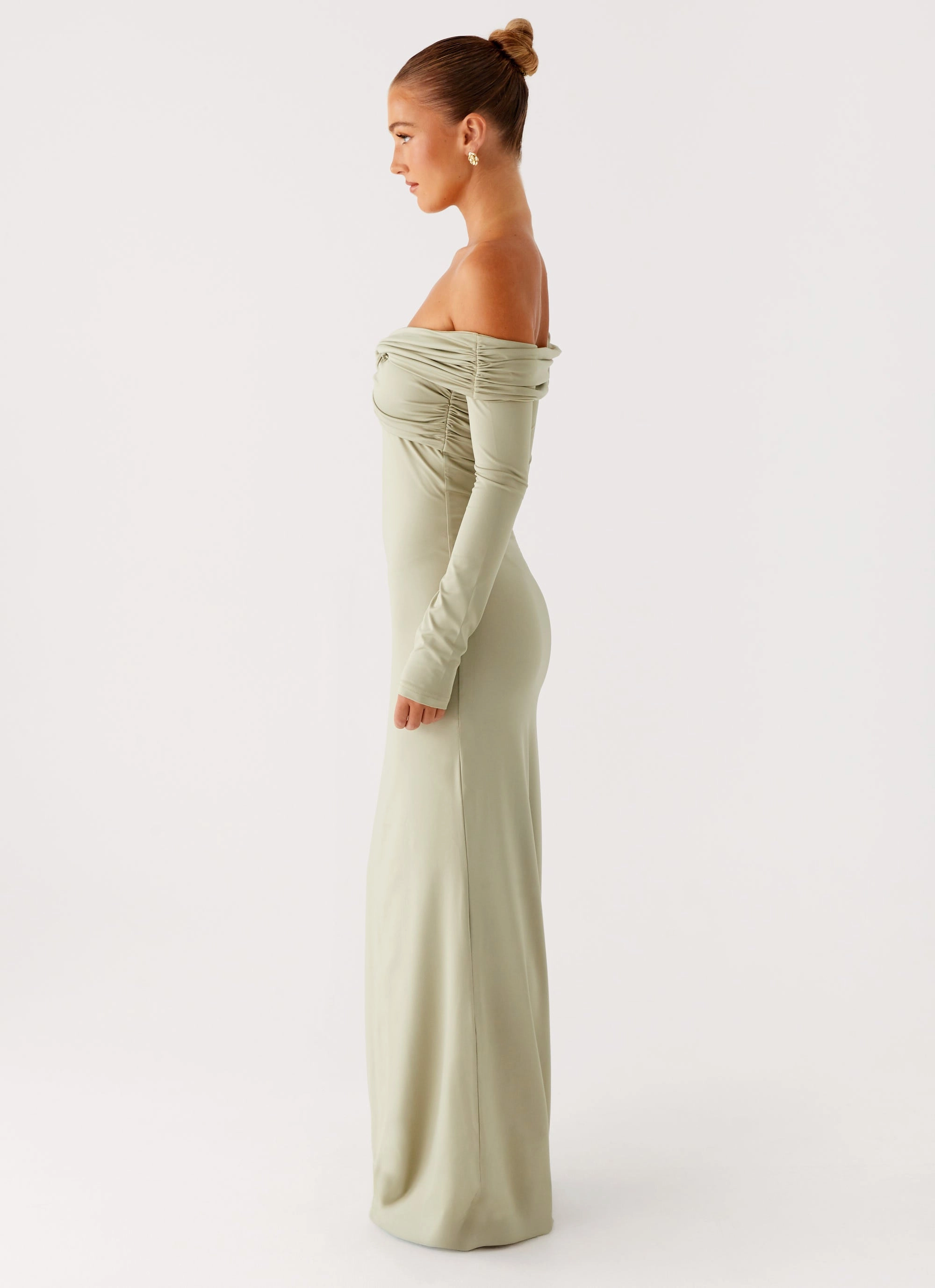 Slim Silhouette Winter Wrap Marla Long Sleeve Maxi Dress - Sage