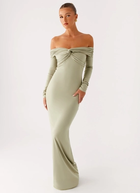 Silk Shine Regular-fit Marla Long Sleeve Maxi Dress - Sage