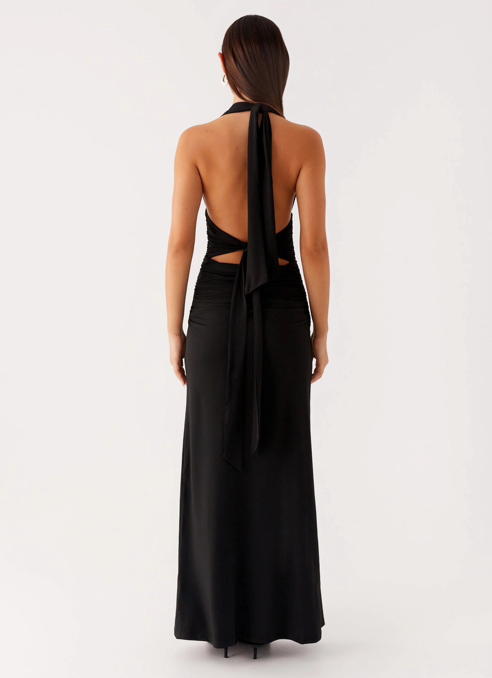 Feminine Details Minimal Cut Adalie Halter Neck Midi Dress - Black