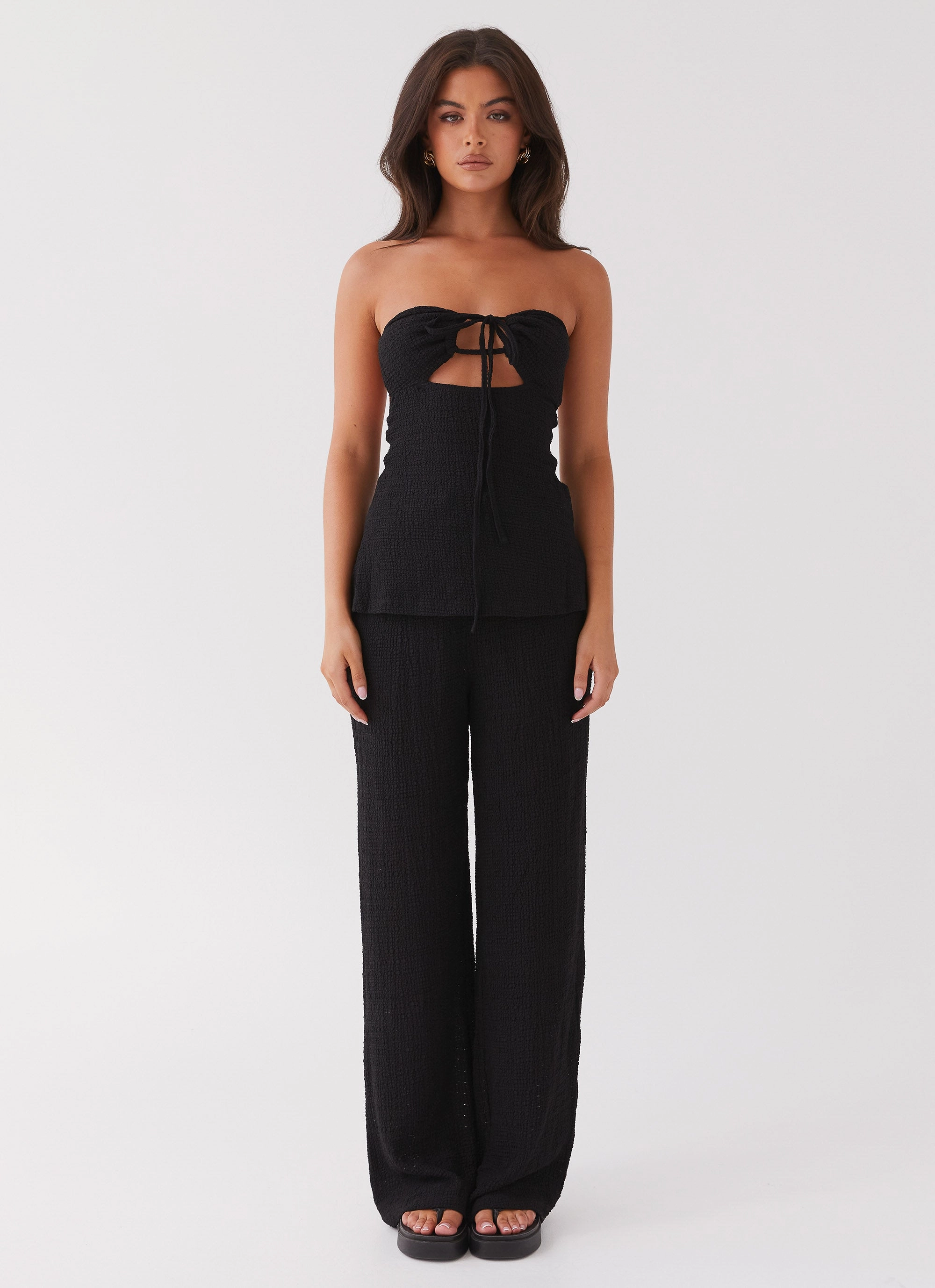 Jadey Waffle Pants - Black Relaxed Fit Breathable Wearable