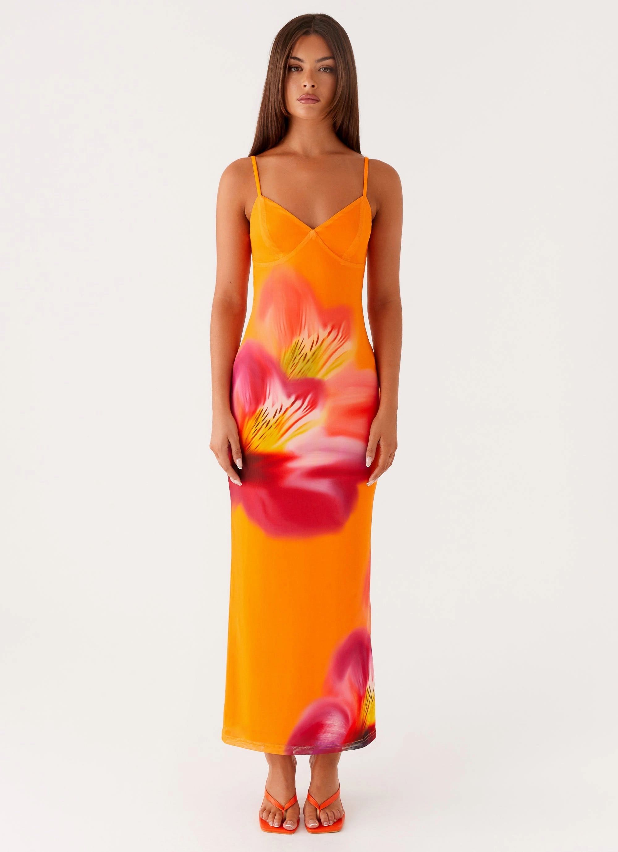 Kasey Midi Dress - Orange Tropical Refined Style