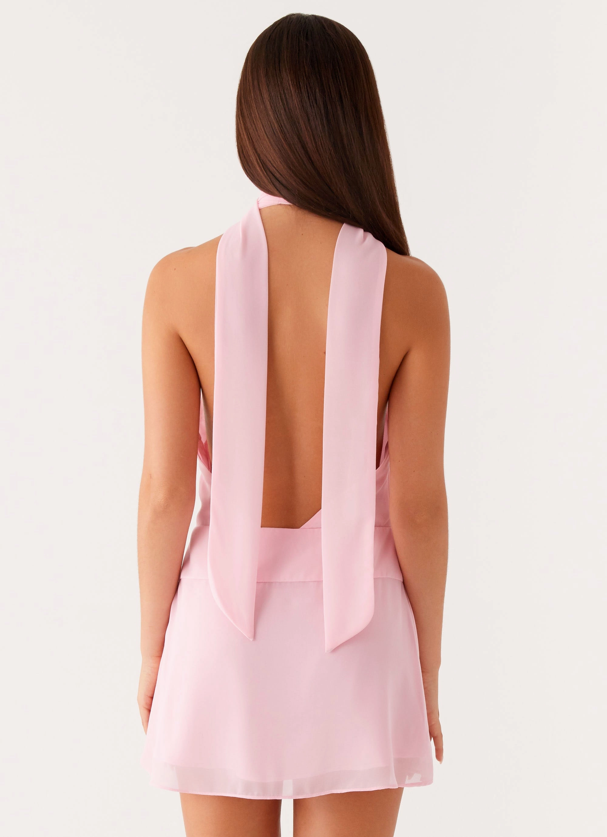 Button-front Joyful Look Chantal Backless Scarf Mini Dress - Pink