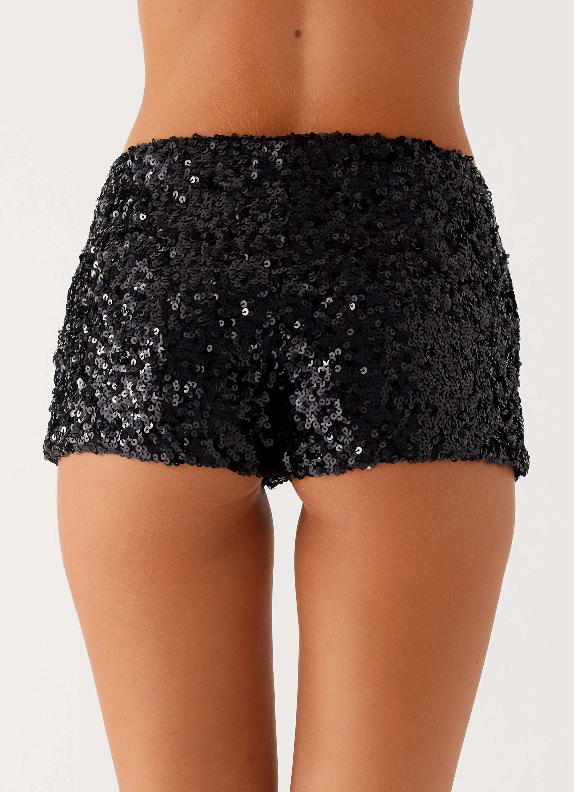 Layered Comfort Seasonal Wear After Midnight Low Rise Sequin Mini Shorts - Black