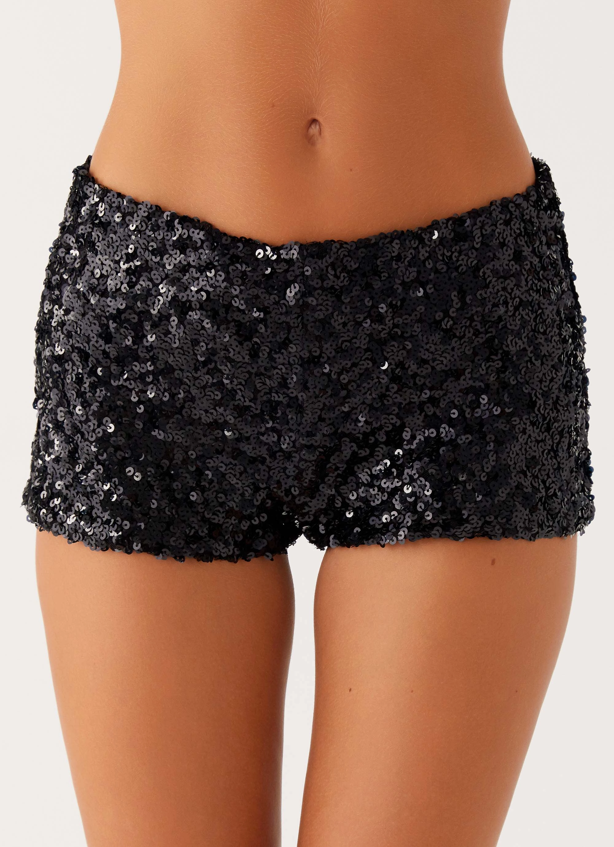After Midnight Low Rise Sequin Mini Shorts - Black Casual Comfort Look