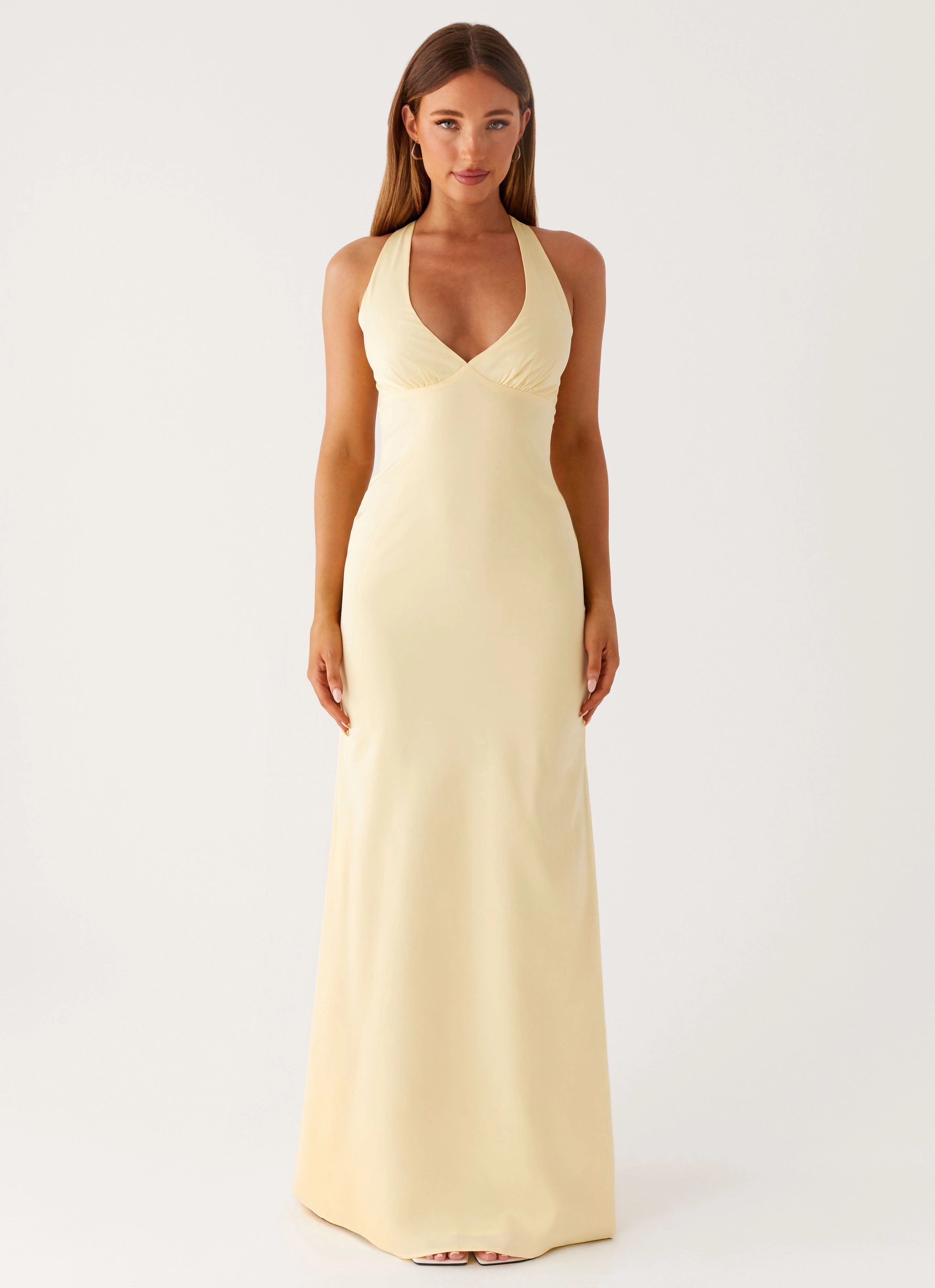Desi Halterneck Maxi Dress - Yellow Subtle Stitch