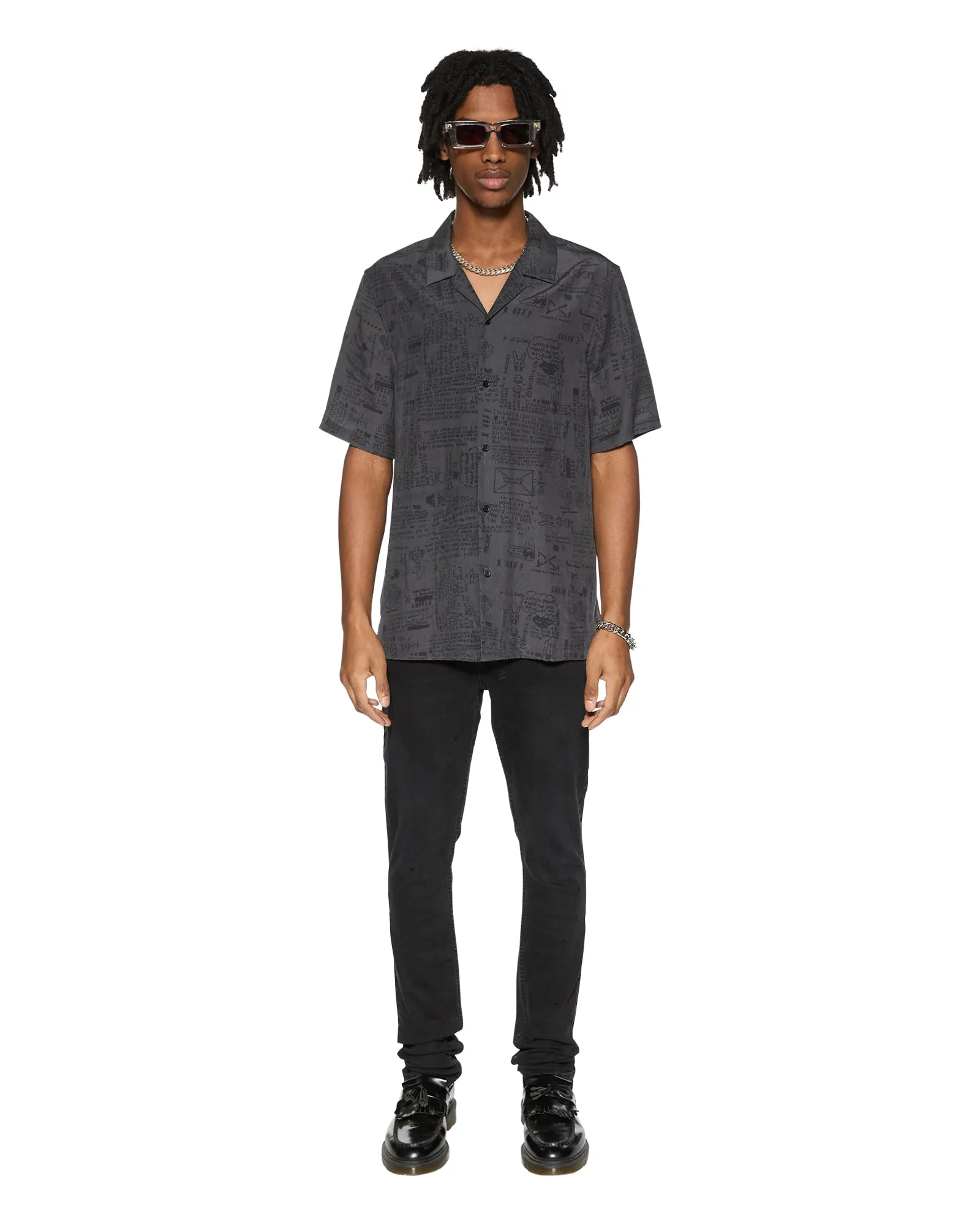 denim material VERSES RESORT SS SHIRT BLACK