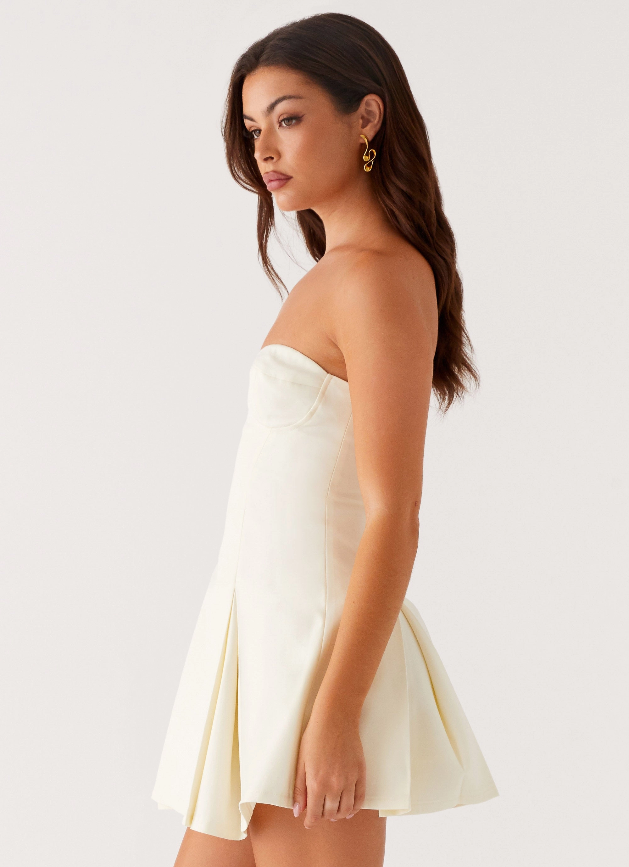 Detachable Detail Victoria Strapless Mini Dress - Butter