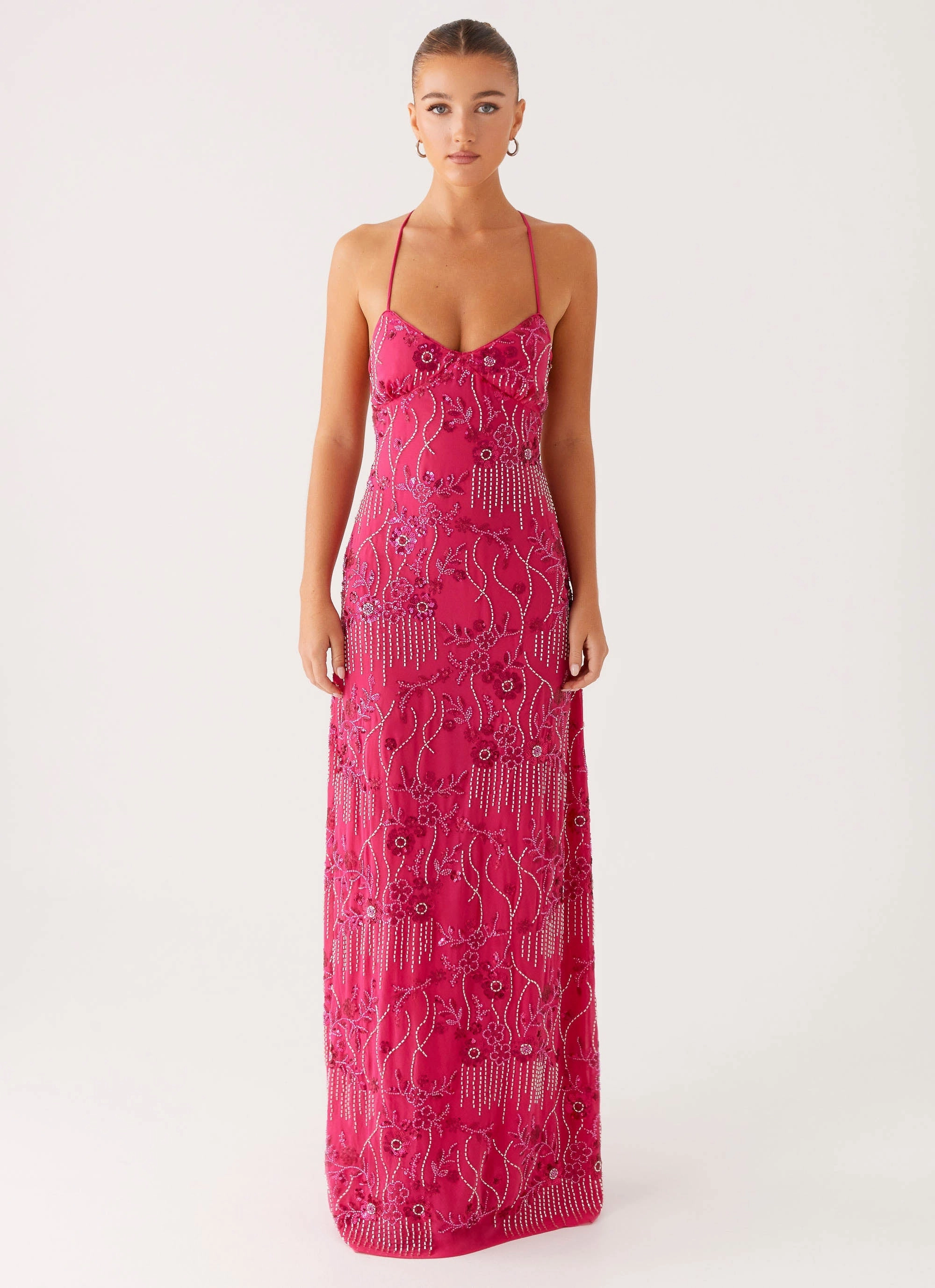 MoistureWickingTechnology Elegant Appearance Vietta Sequin Cami Maxi Dress - Fuchsia