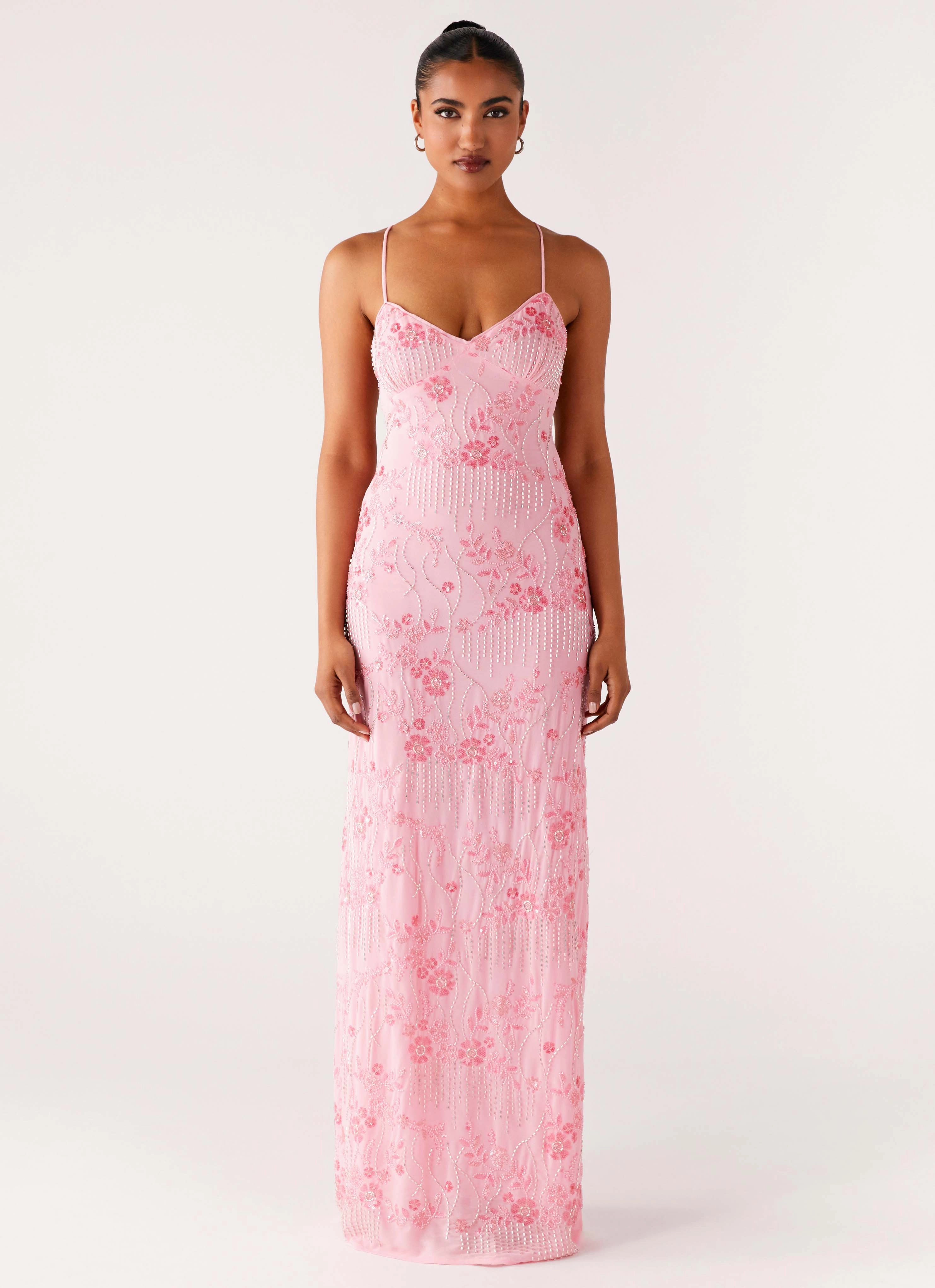 Vietta Sequin Cami Maxi Dress - Pink Subtle Flow Rooftop-Event