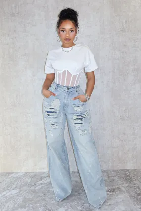 Versatile Fit Holiday Vibes Stretch Gen Distressed Paint Splatter Denim Jeans