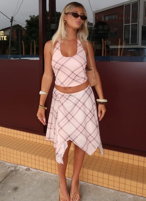 Fit Check Midi Skirt - Pink Check Modern Details