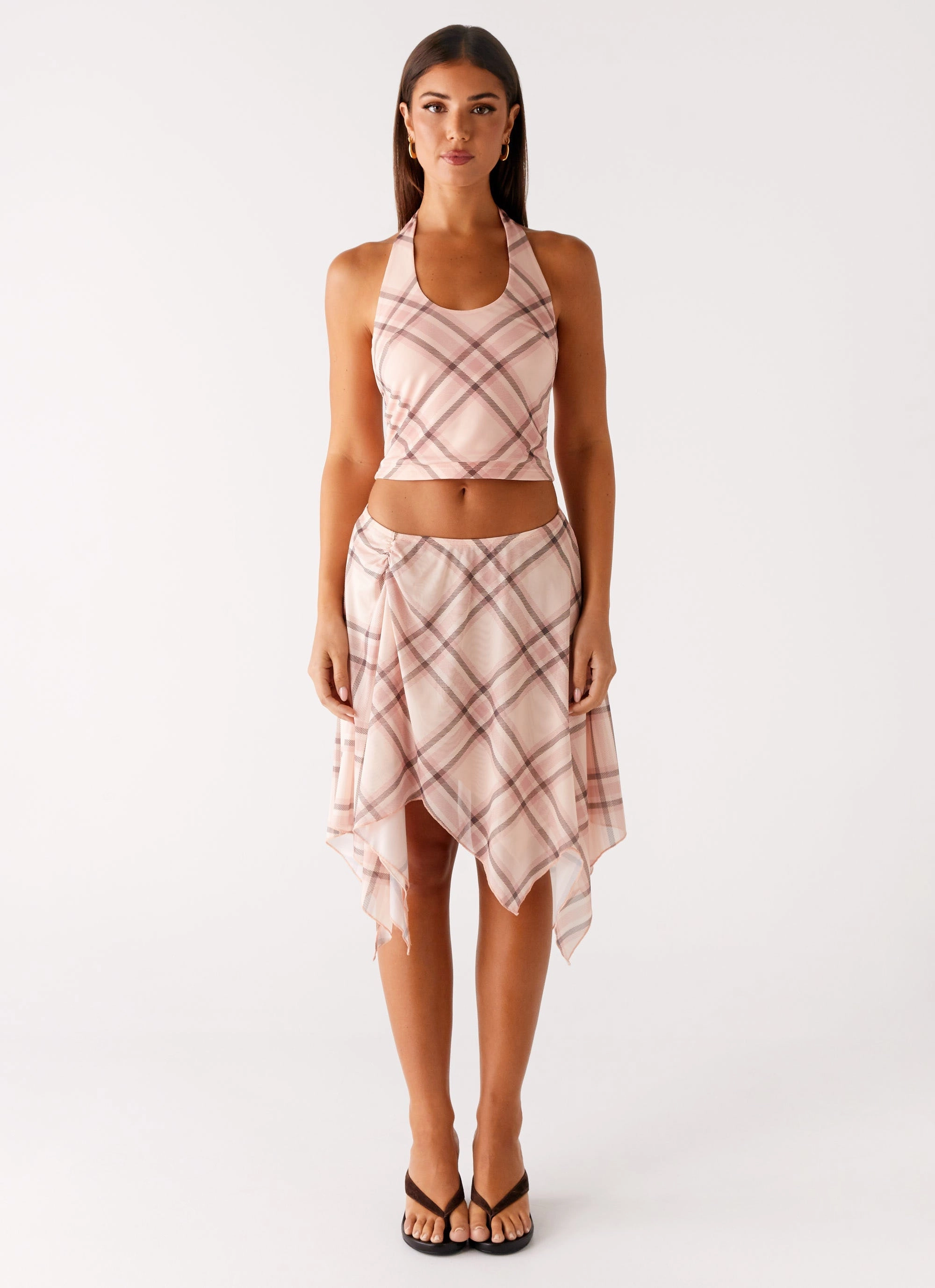 Transitional Wear Fit Check Midi Skirt - Pink Check