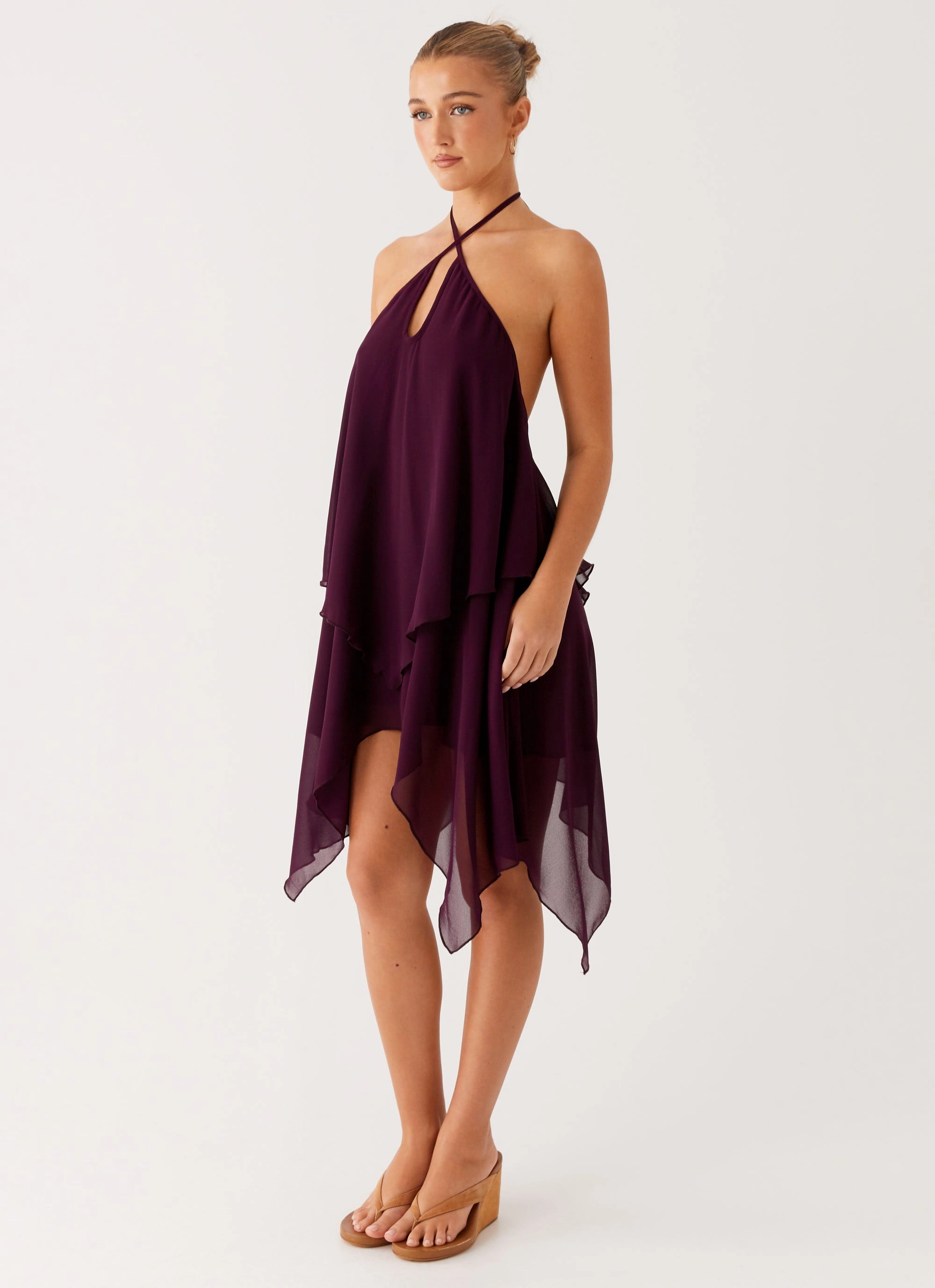City Layering Cafe Vibe Dalenti Midi Dress - Plum
