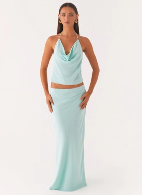 Weighted Hem Another Life Chiffon Maxi Skirt - Pale Blue